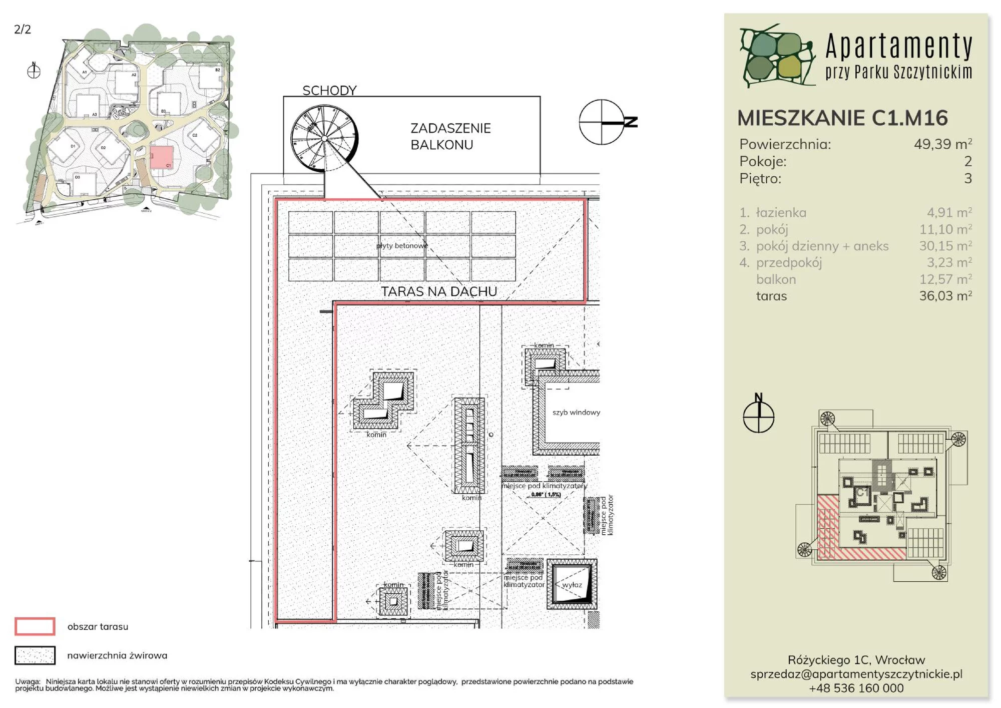 Mieszkanie 49,39 m², piętro 3, oferta nr C1.M16, Apartamenty przy Parku Szczytnickim, Wrocław, Zacisze-Zalesie-Szczytniki, Śródmieście, al. Ludomira Różyckiego 1C