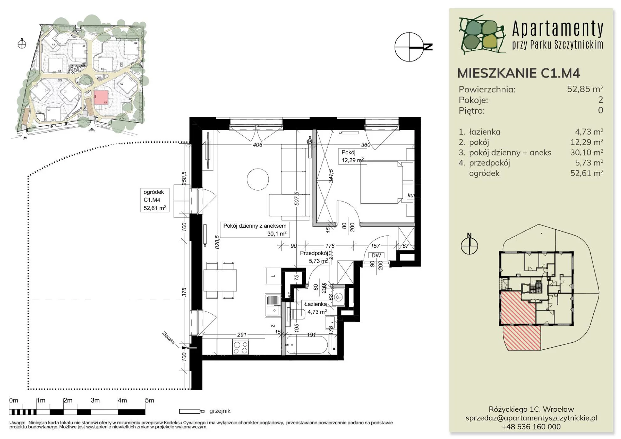 Mieszkanie 52,85 m², parter, oferta nr C1.M4, Apartamenty przy Parku Szczytnickim, Wrocław, Zacisze-Zalesie-Szczytniki, Śródmieście, al. Ludomira Różyckiego 1C