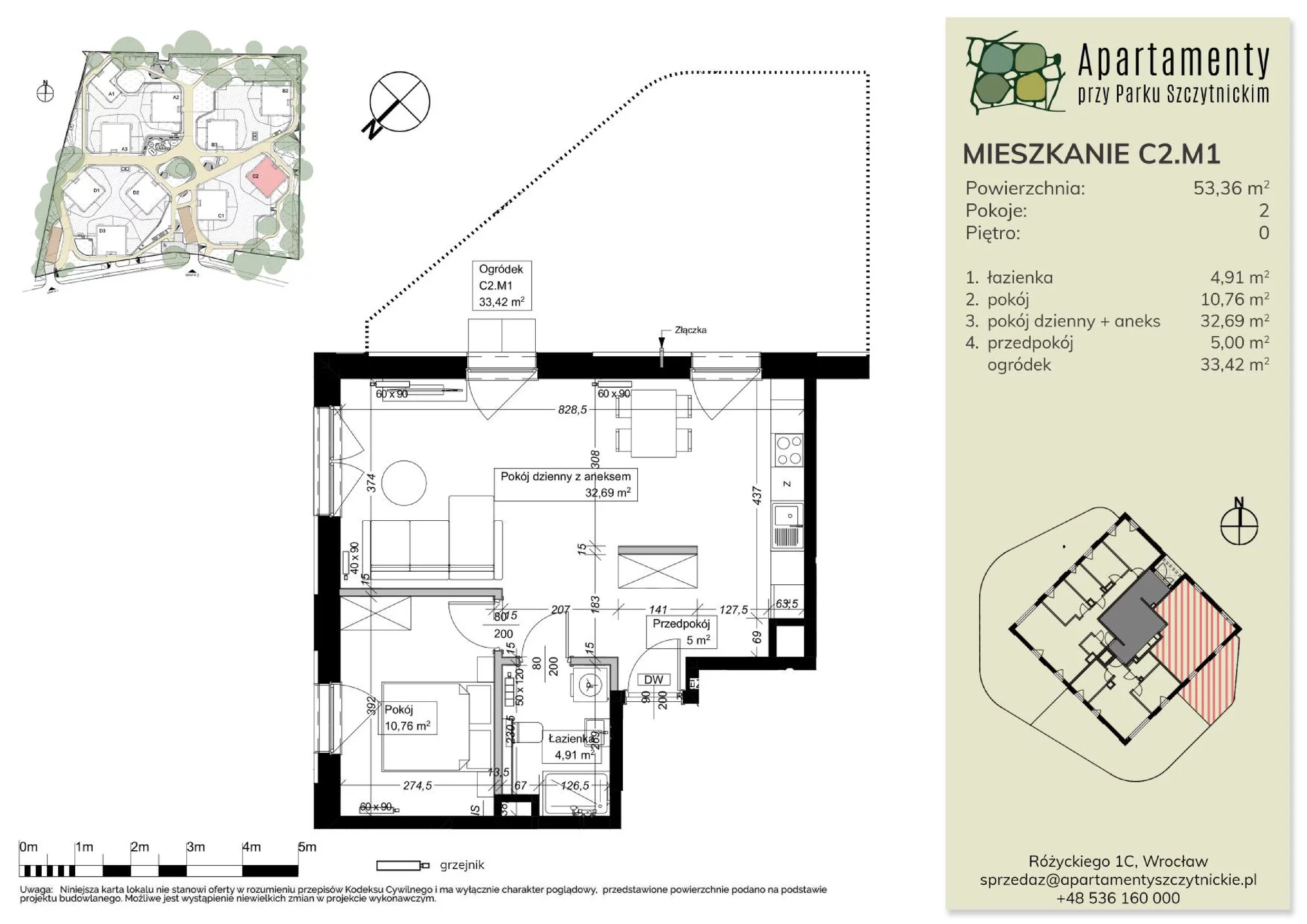 Mieszkanie 53,36 m², parter, oferta nr C2.M1, Apartamenty przy Parku Szczytnickim, Wrocław, Zacisze-Zalesie-Szczytniki, Śródmieście, al. Ludomira Różyckiego 1C