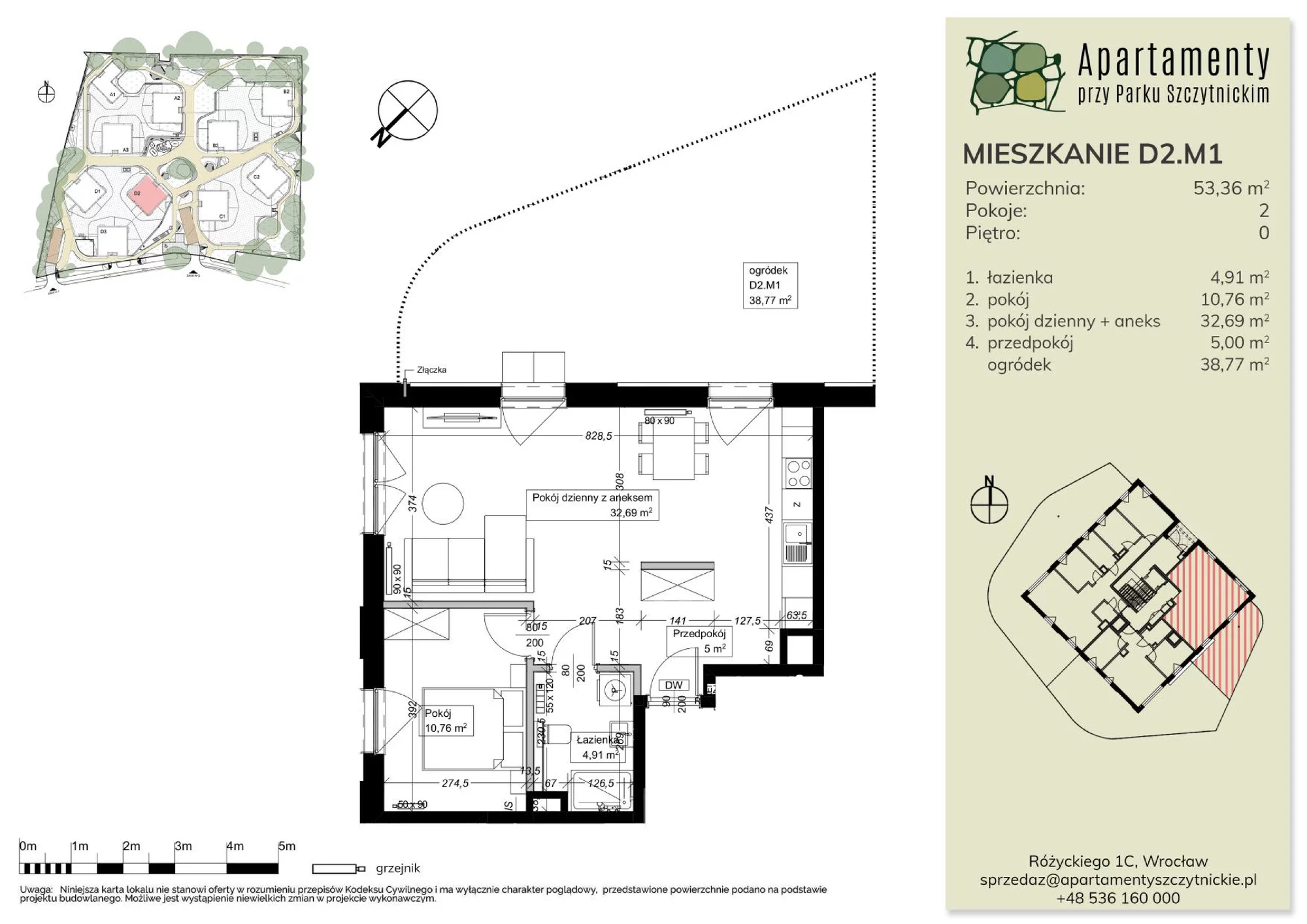 Mieszkanie 53,36 m², parter, oferta nr D2.M1, Apartamenty przy Parku Szczytnickim, Wrocław, Zacisze-Zalesie-Szczytniki, Śródmieście, al. Ludomira Różyckiego 1C