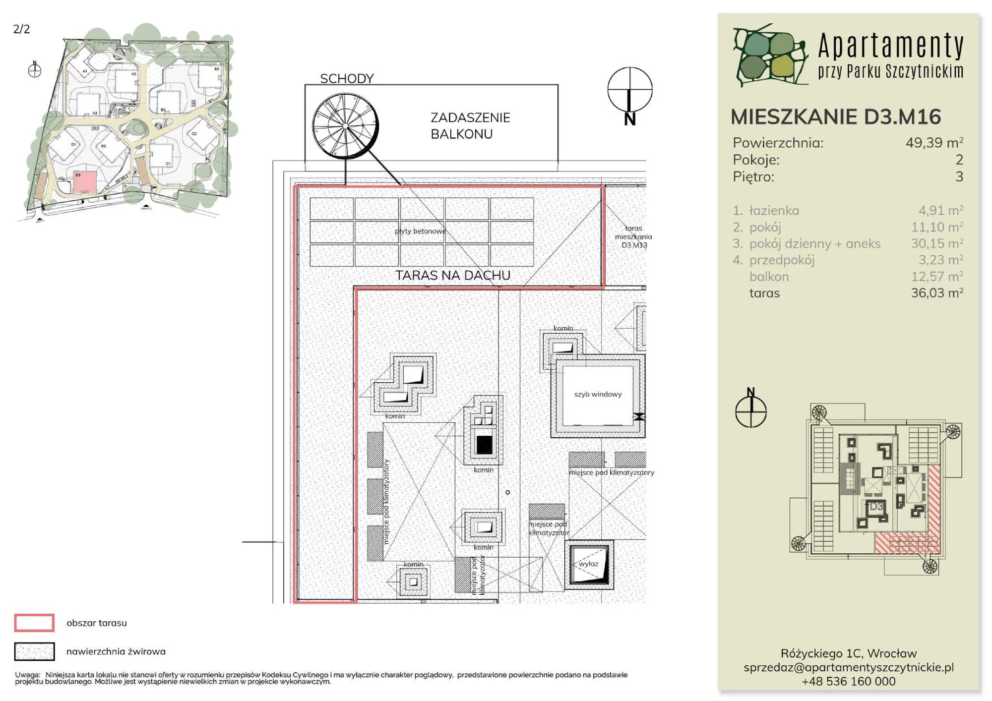 Mieszkanie 49,39 m², piętro 3, oferta nr D3.M16, Apartamenty przy Parku Szczytnickim, Wrocław, Zacisze-Zalesie-Szczytniki, Śródmieście, al. Ludomira Różyckiego 1C