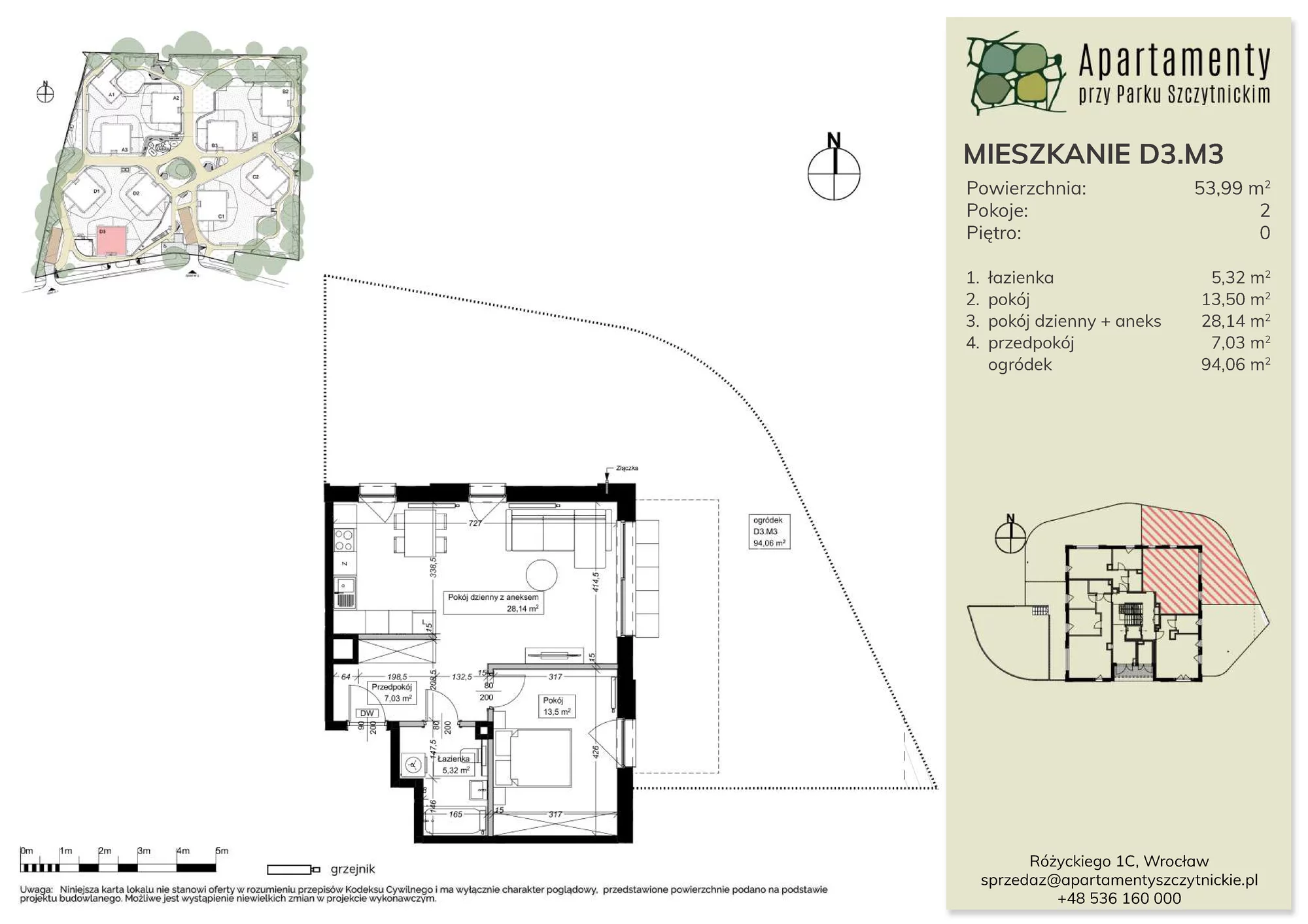 Mieszkanie 53,99 m², parter, oferta nr D3.M3, Apartamenty przy Parku Szczytnickim, Wrocław, Zacisze-Zalesie-Szczytniki, Śródmieście, al. Ludomira Różyckiego 1C