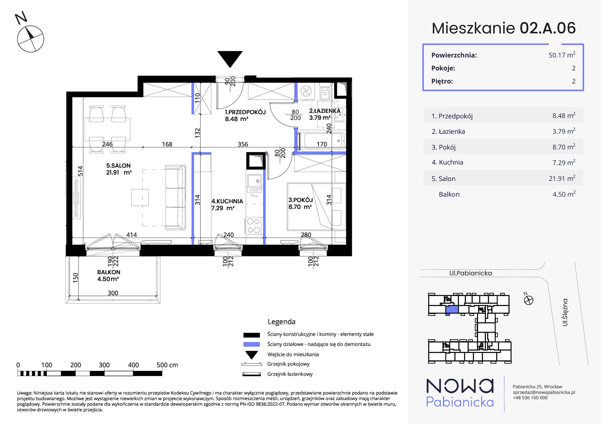 Mieszkanie 50,17 m², piętro 2, oferta nr 02.A.06, Nowa Pabianicka, Wrocław, Krzyki-Partynice, Krzyki, ul. Pabianicka 25