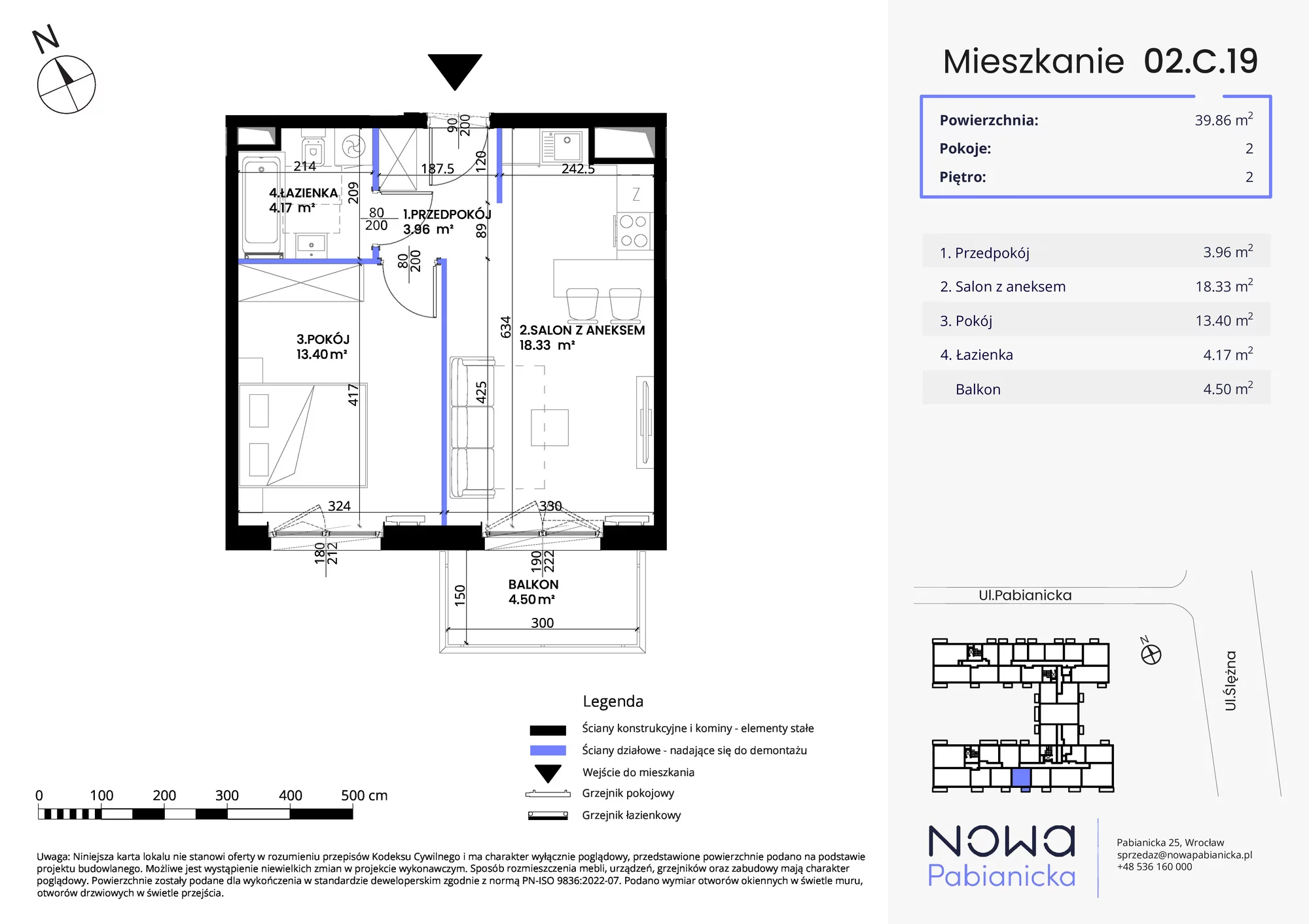 Mieszkanie 39,86 m², piętro 2, oferta nr 02.C.19, Nowa Pabianicka, Wrocław, Krzyki-Partynice, Krzyki, ul. Pabianicka 25