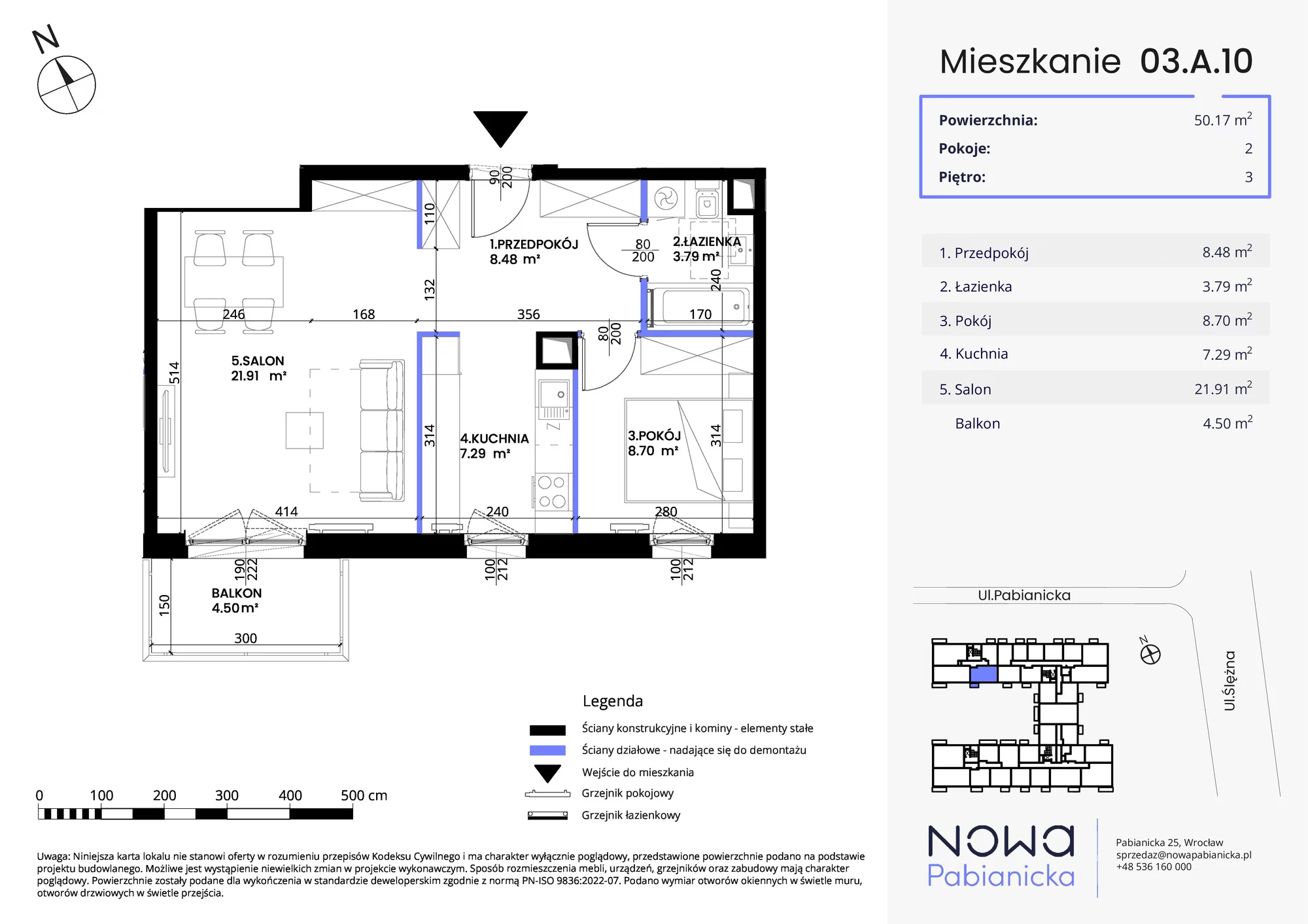 Mieszkanie 50,17 m², piętro 3, oferta nr 03.A.10, Nowa Pabianicka, Wrocław, Krzyki-Partynice, Krzyki, ul. Pabianicka 25-idx