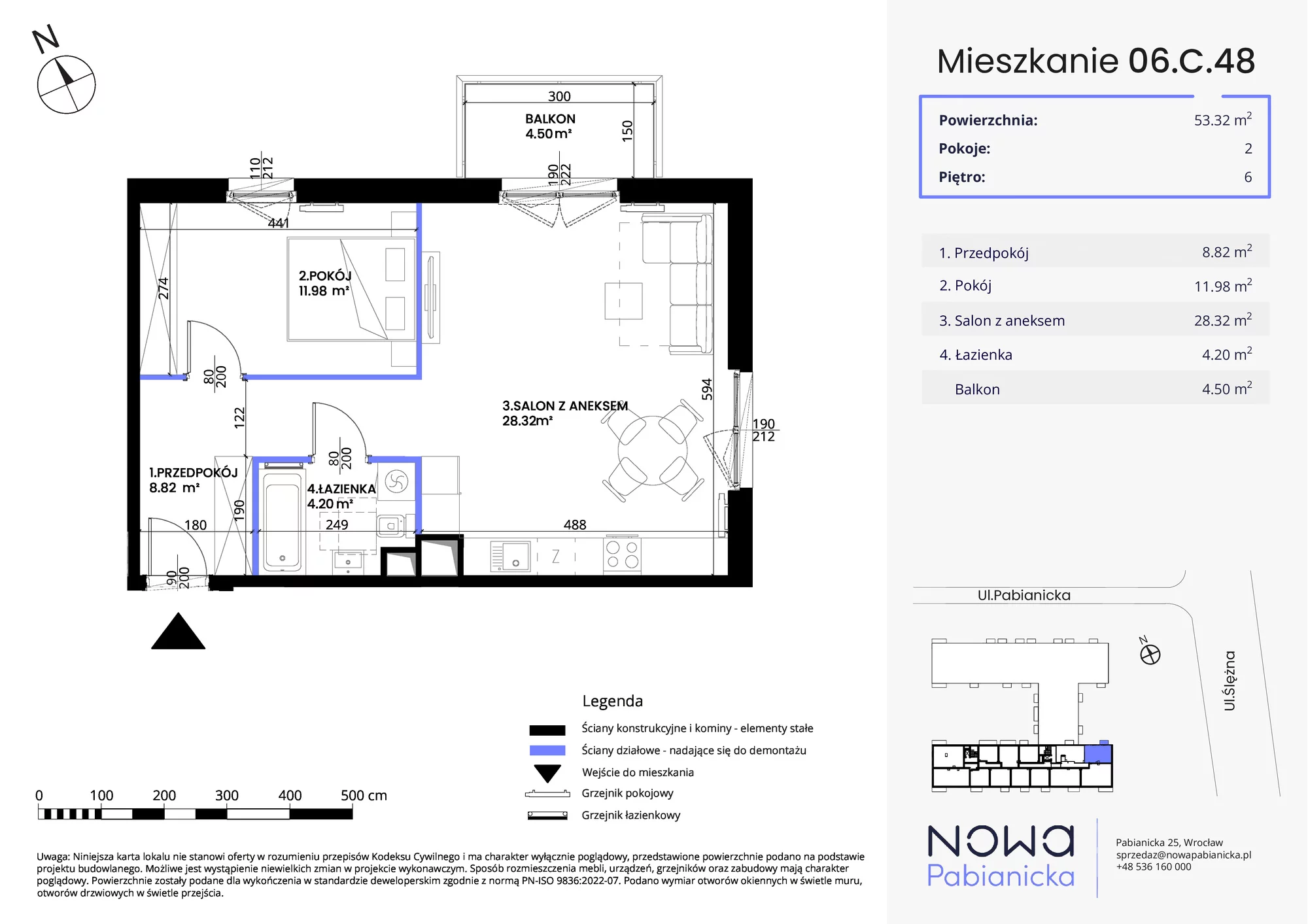 Mieszkanie 53,32 m², piętro 6, oferta nr 06.C.48, Nowa Pabianicka, Wrocław, Krzyki-Partynice, Krzyki, ul. Pabianicka 25