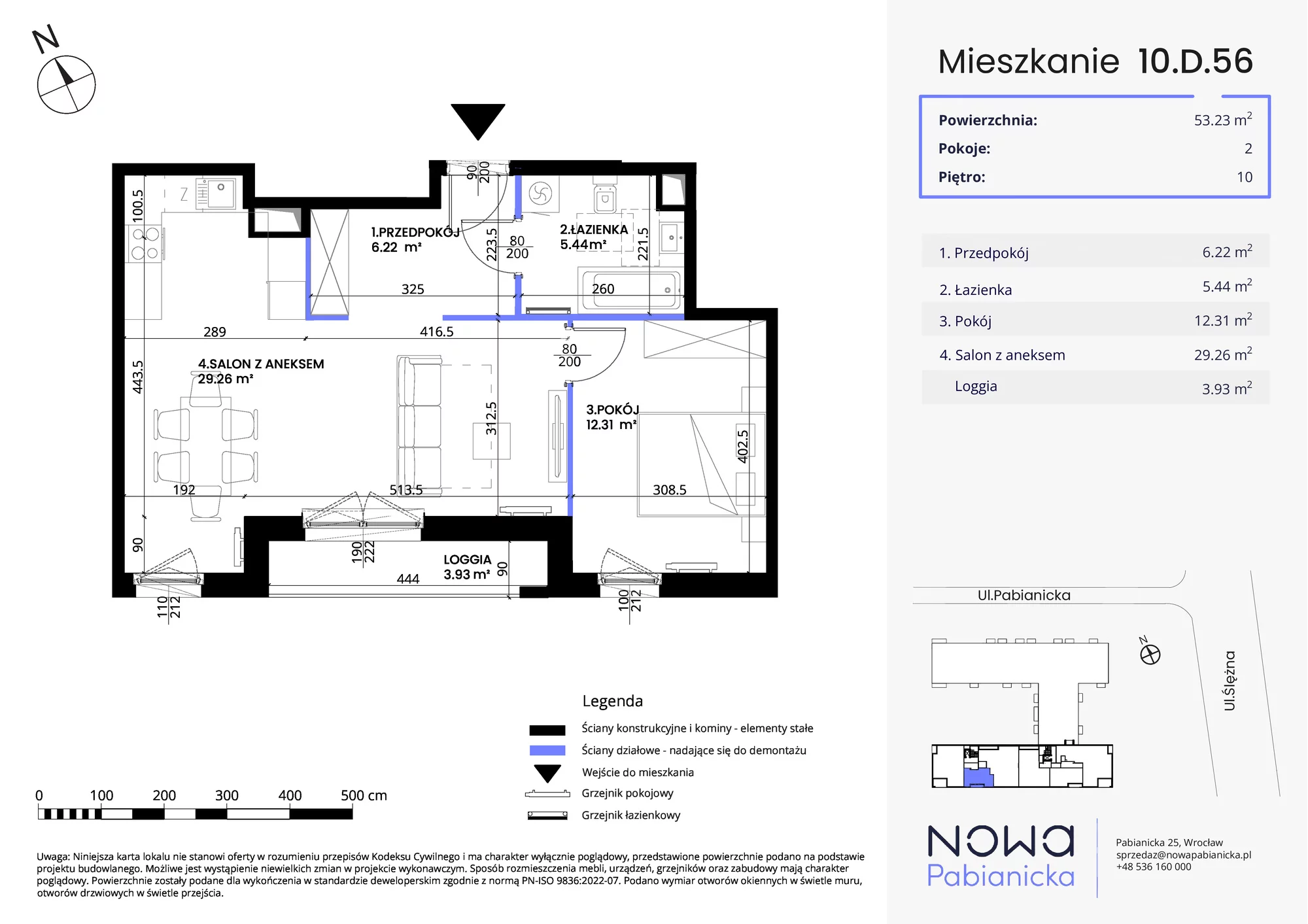 Mieszkanie 53,23 m², piętro 10, oferta nr 10.D.56, Nowa Pabianicka, Wrocław, Krzyki-Partynice, Krzyki, ul. Pabianicka 25