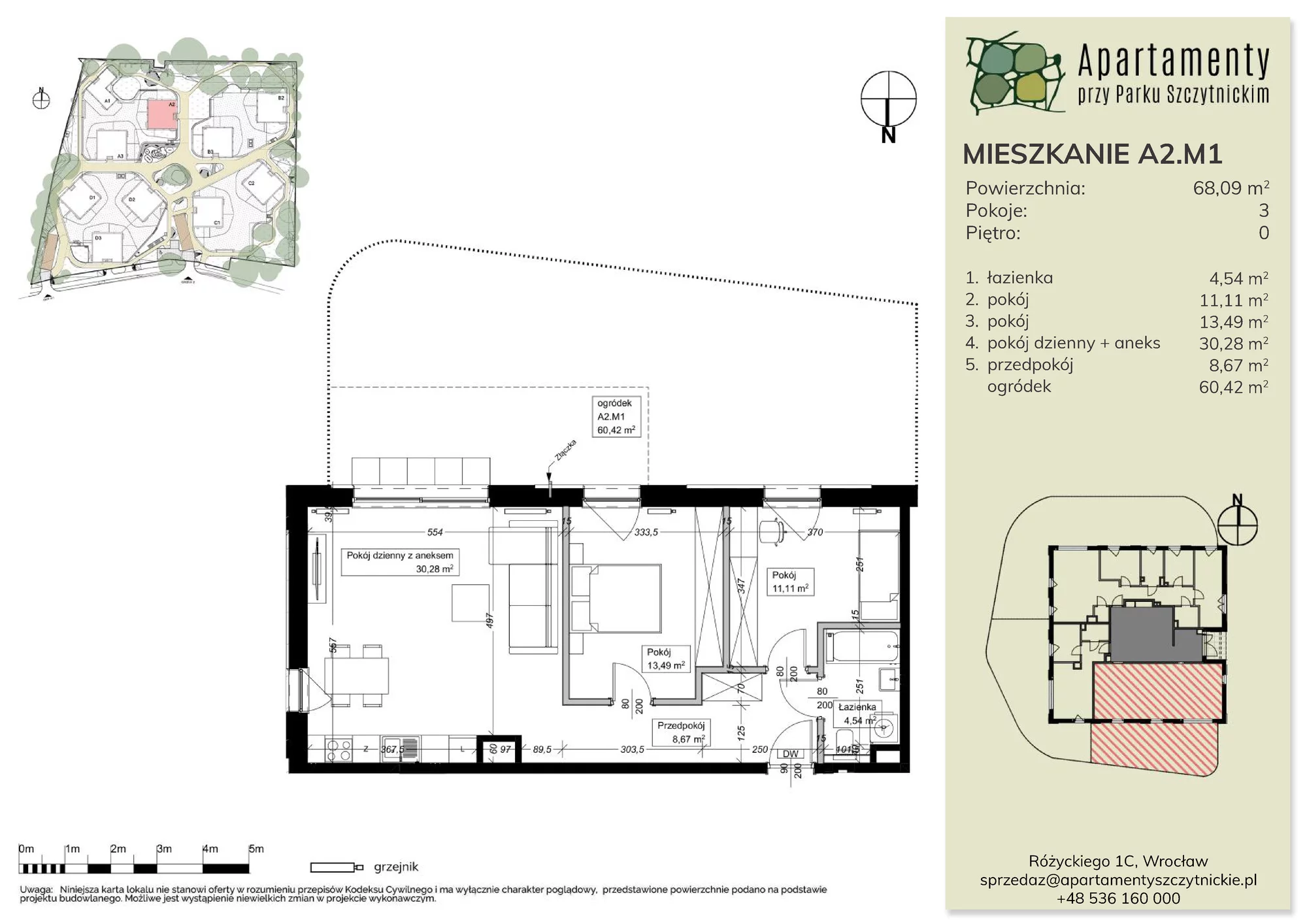 Mieszkanie 68,46 m², parter, oferta nr A2.M1, Apartamenty przy Parku Szczytnickim, Wrocław, Zacisze-Zalesie-Szczytniki, Śródmieście, al. Ludomira Różyckiego 1C