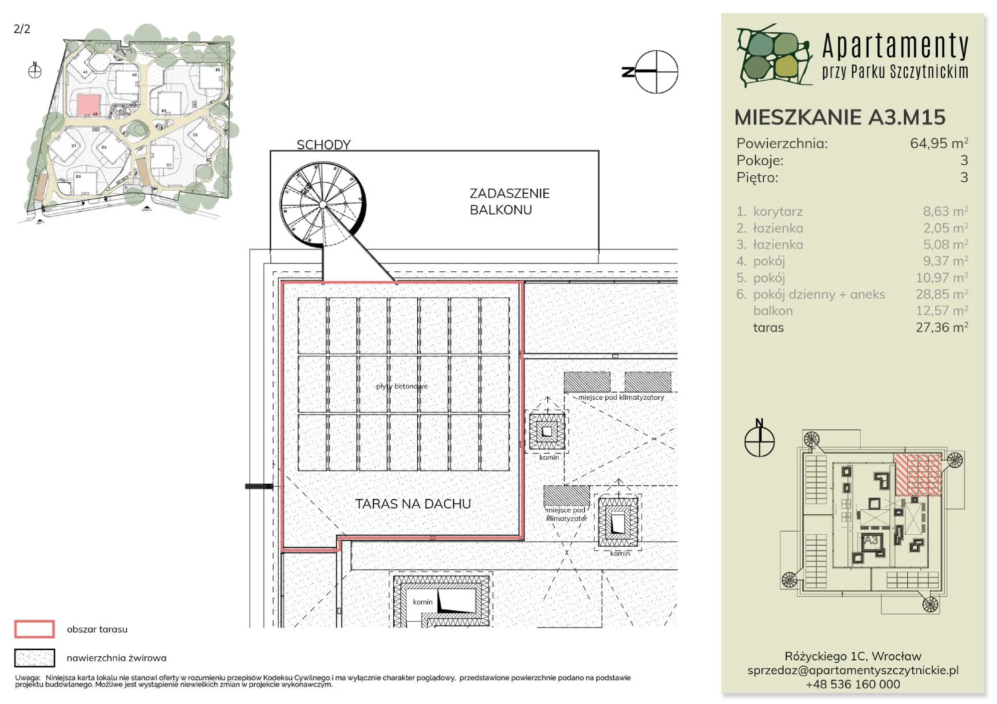 Mieszkanie 64,97 m², piętro 3, oferta nr A3.M15, Apartamenty przy Parku Szczytnickim, Wrocław, Zacisze-Zalesie-Szczytniki, Śródmieście, al. Ludomira Różyckiego 1C