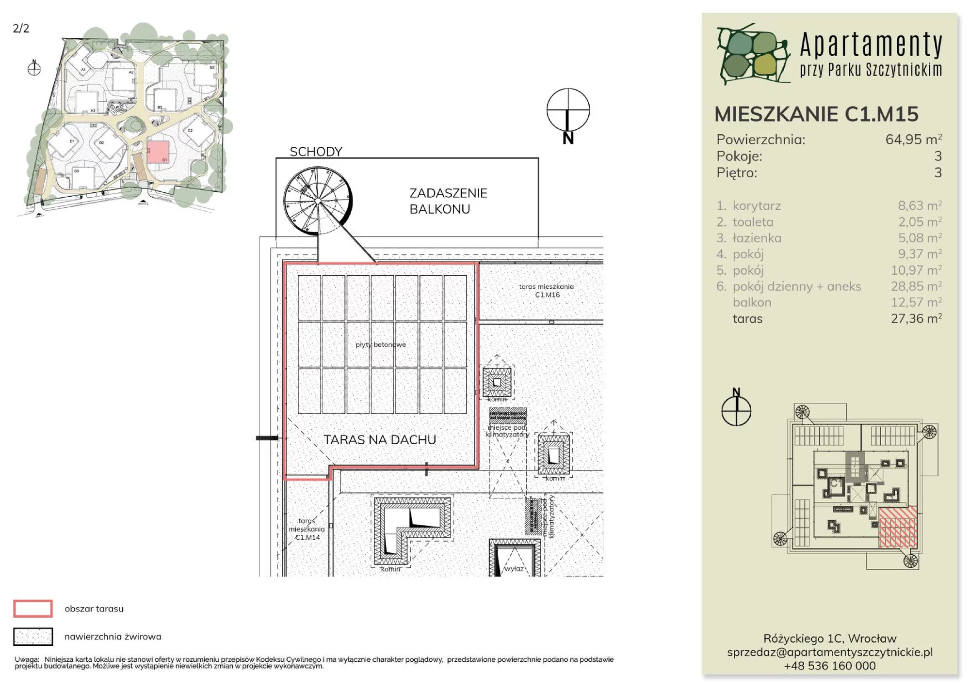 Mieszkanie 64,91 m², piętro 3, oferta nr C1.M15, Apartamenty przy Parku Szczytnickim, Wrocław, Zacisze-Zalesie-Szczytniki, Śródmieście, al. Ludomira Różyckiego 1C