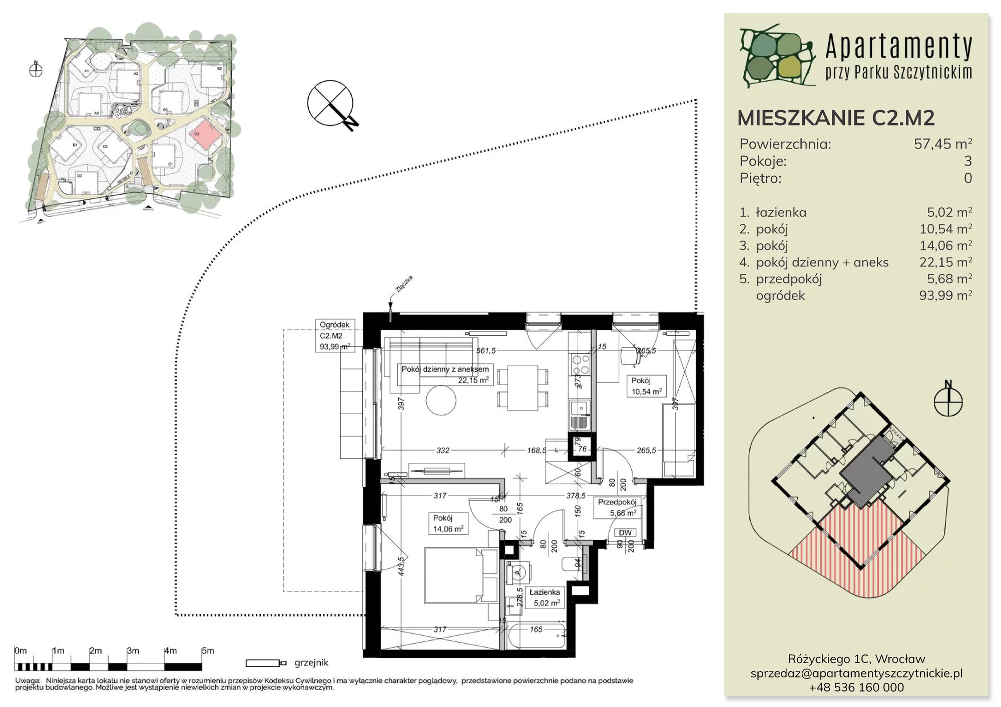 Mieszkanie 57,40 m², parter, oferta nr C2.M2, Apartamenty przy Parku Szczytnickim, Wrocław, Zacisze-Zalesie-Szczytniki, Śródmieście, al. Ludomira Różyckiego 1C