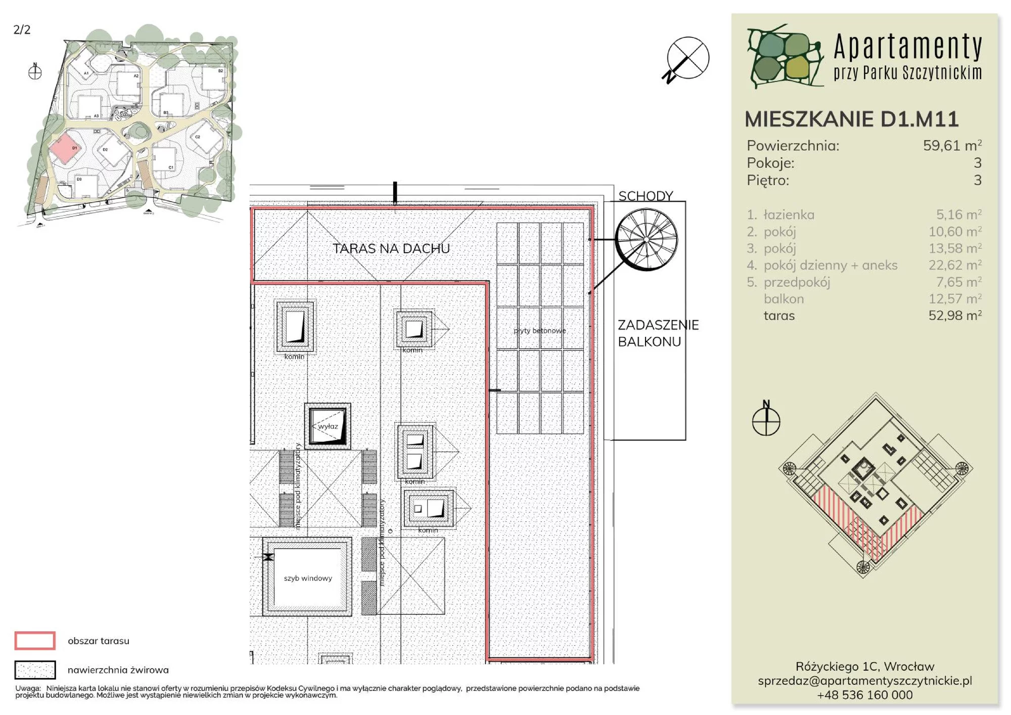 Mieszkanie 59,78 m², piętro 3, oferta nr D1.M11, Apartamenty przy Parku Szczytnickim, Wrocław, Zacisze-Zalesie-Szczytniki, Śródmieście, al. Ludomira Różyckiego 1C