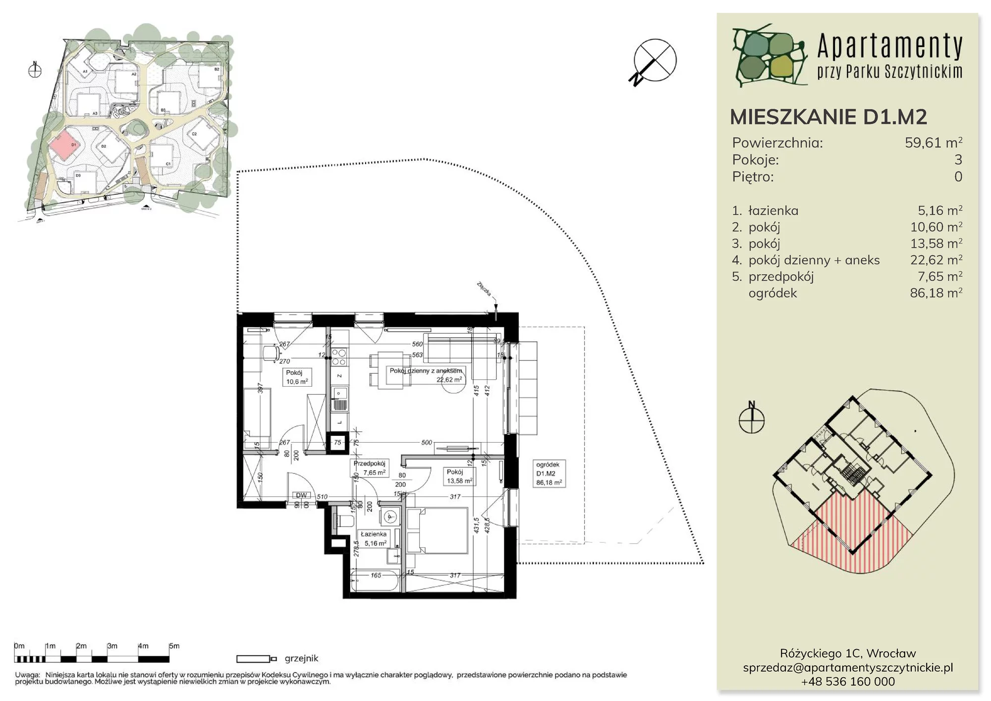 Mieszkanie 59,72 m², parter, oferta nr D1.M2, Apartamenty przy Parku Szczytnickim, Wrocław, Zacisze-Zalesie-Szczytniki, Śródmieście, al. Ludomira Różyckiego 1C-idx