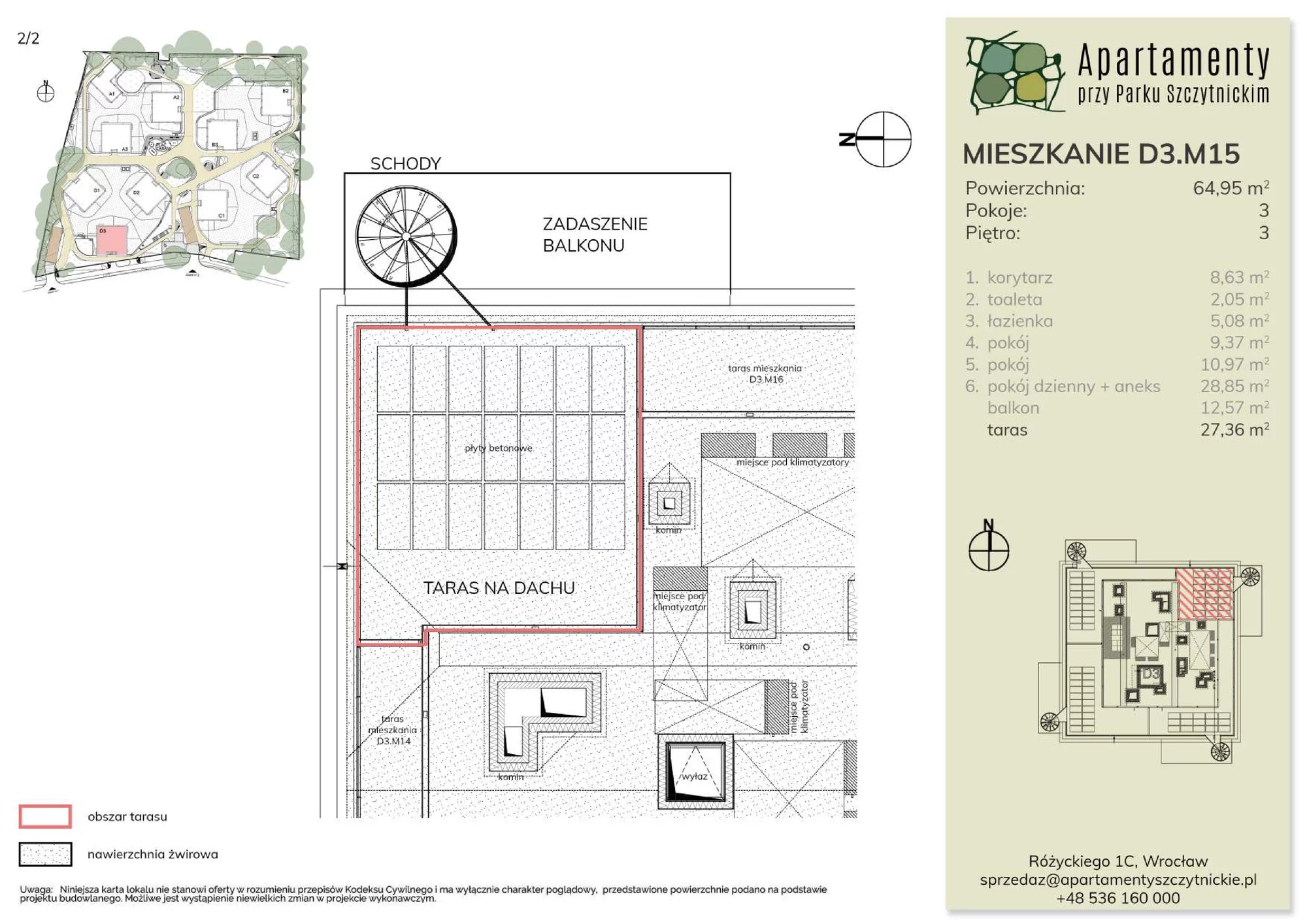 Mieszkanie 65,16 m², piętro 3, oferta nr D3.M15, Apartamenty przy Parku Szczytnickim, Wrocław, Zacisze-Zalesie-Szczytniki, Śródmieście, al. Ludomira Różyckiego 1C