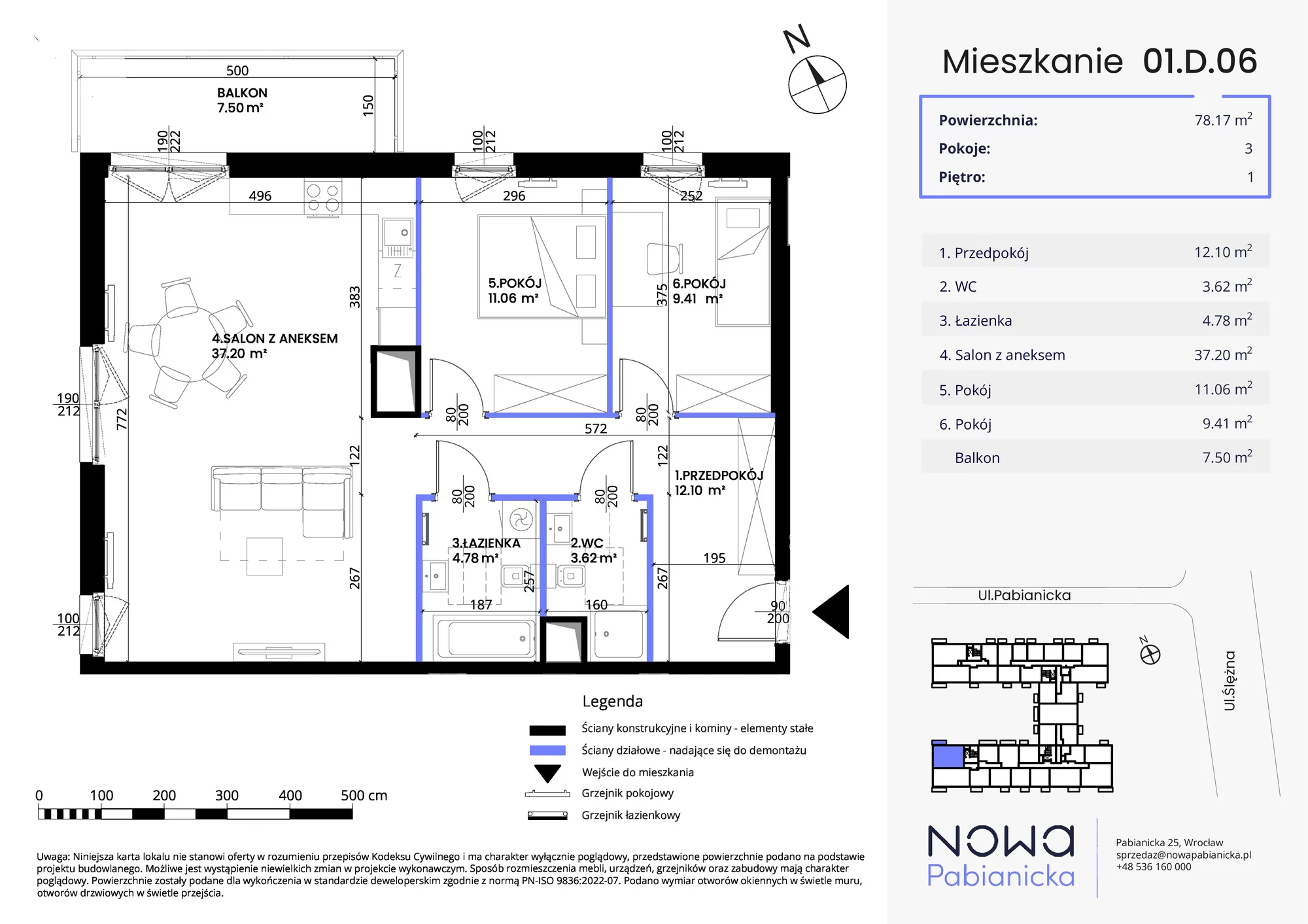 Mieszkanie 78,17 m², piętro 1, oferta nr 01.D.06, Nowa Pabianicka, Wrocław, Krzyki-Partynice, Krzyki, ul. Pabianicka 25