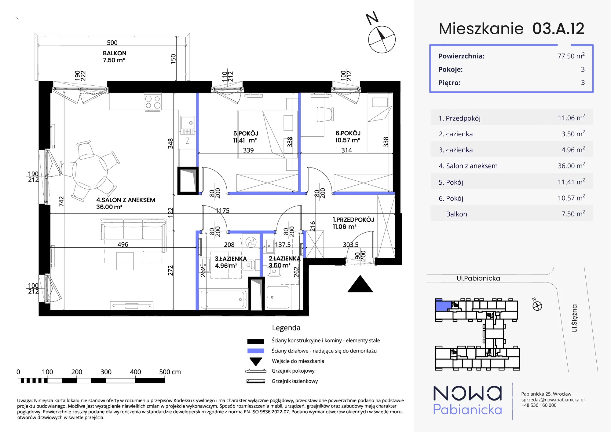 Mieszkanie 77,50 m², piętro 3, oferta nr 03.A.12, Nowa Pabianicka, Wrocław, Krzyki-Partynice, Krzyki, ul. Pabianicka 25