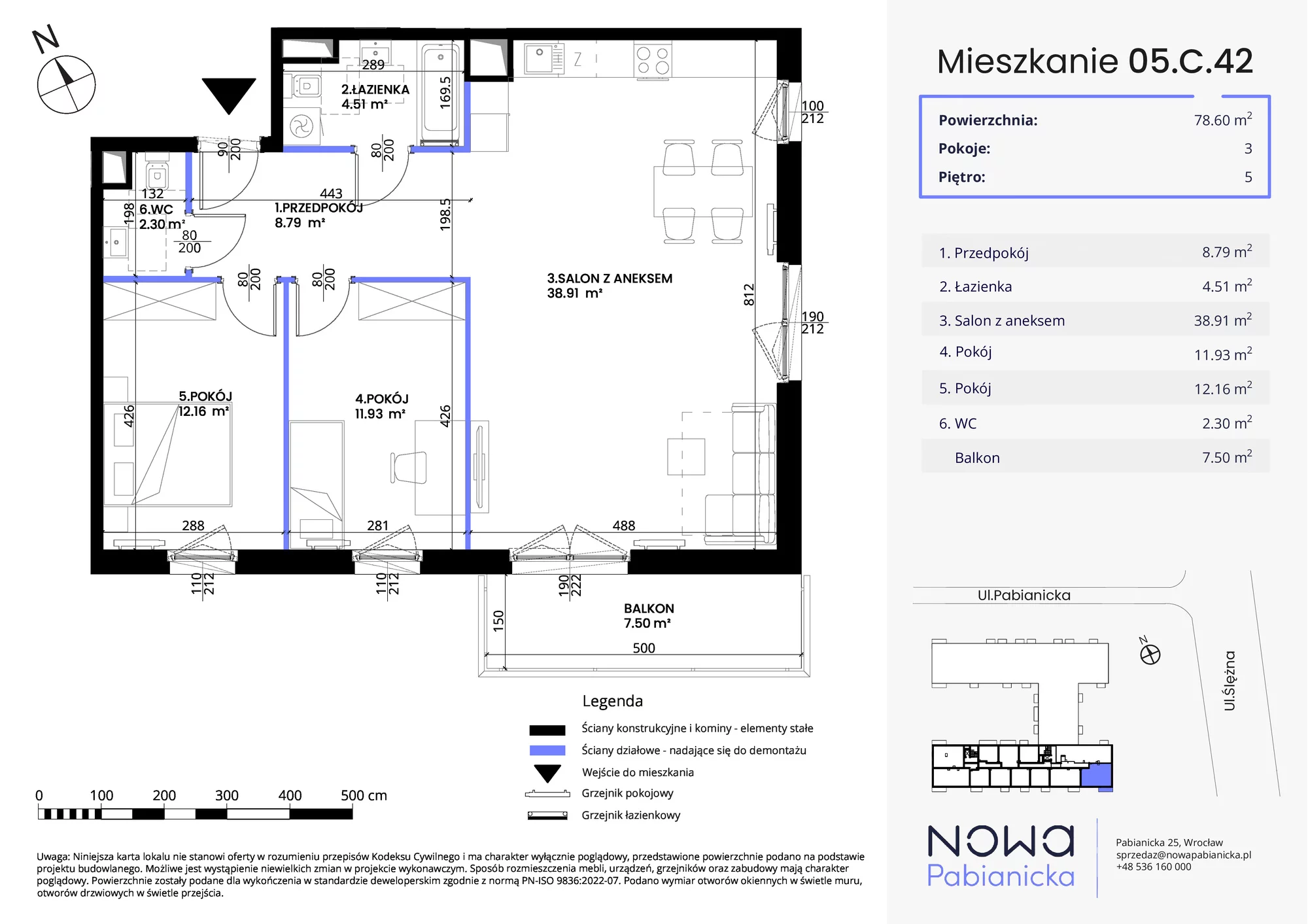 Mieszkanie 78,60 m², piętro 5, oferta nr 05.C.42, Nowa Pabianicka, Wrocław, Krzyki-Partynice, Krzyki, ul. Pabianicka 25