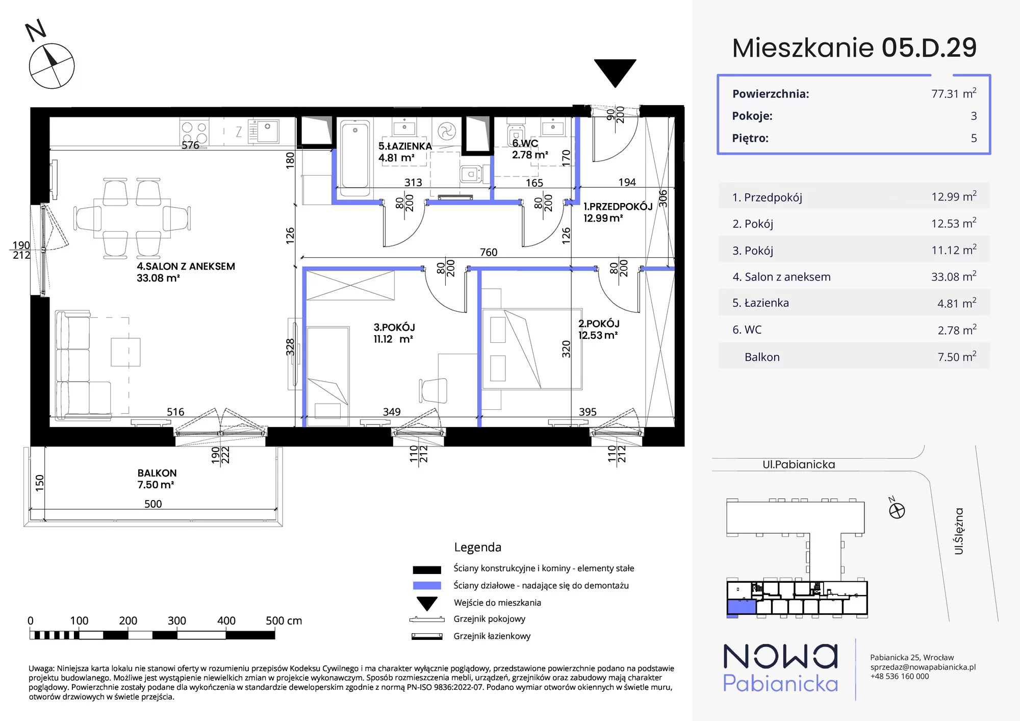 Mieszkanie 77,31 m², piętro 5, oferta nr 05.D.29, Nowa Pabianicka, Wrocław, Krzyki-Partynice, Krzyki, ul. Pabianicka 25