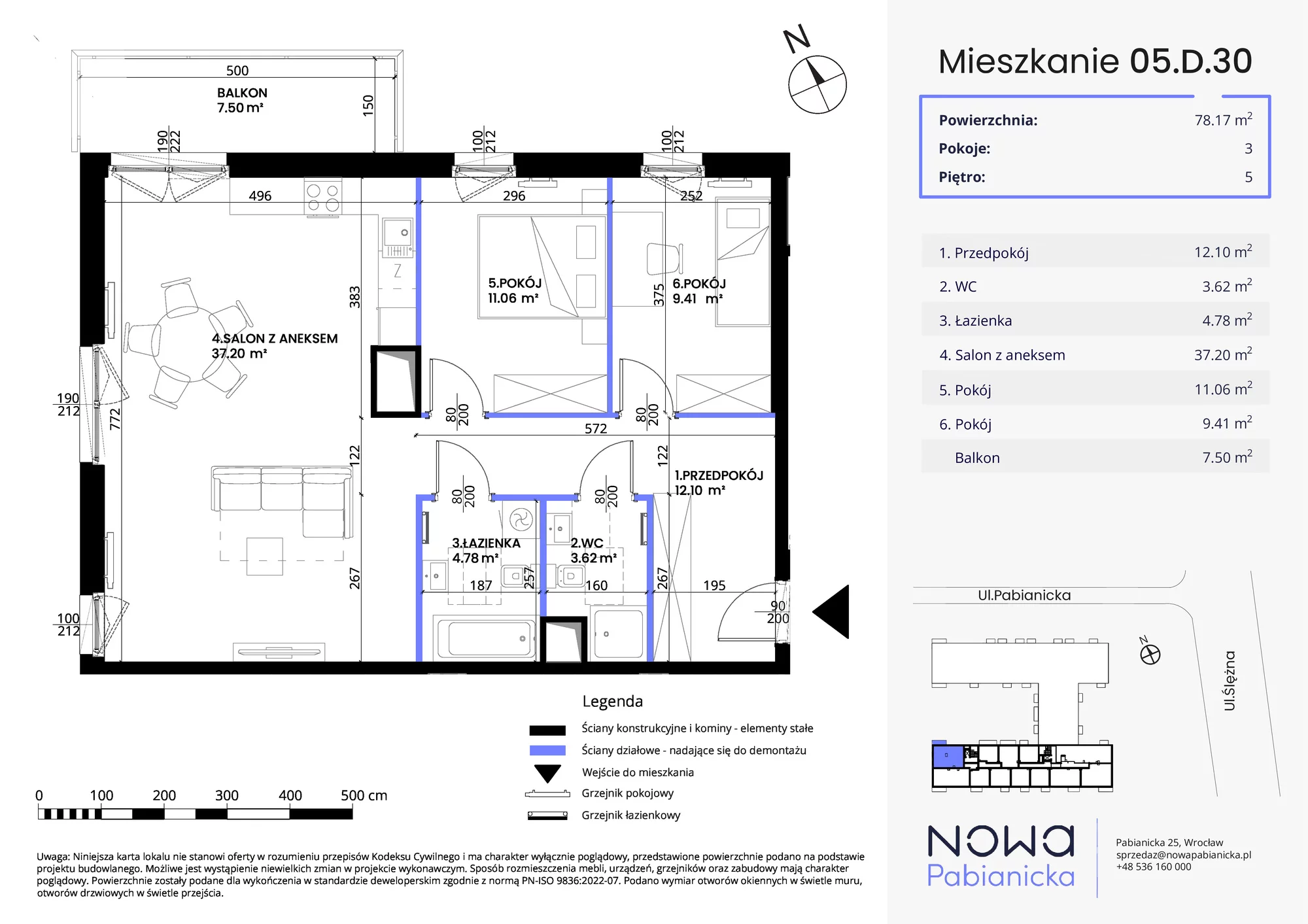 Mieszkanie 78,17 m², piętro 5, oferta nr 05.D.30, Nowa Pabianicka, Wrocław, Krzyki-Partynice, Krzyki, ul. Pabianicka 25