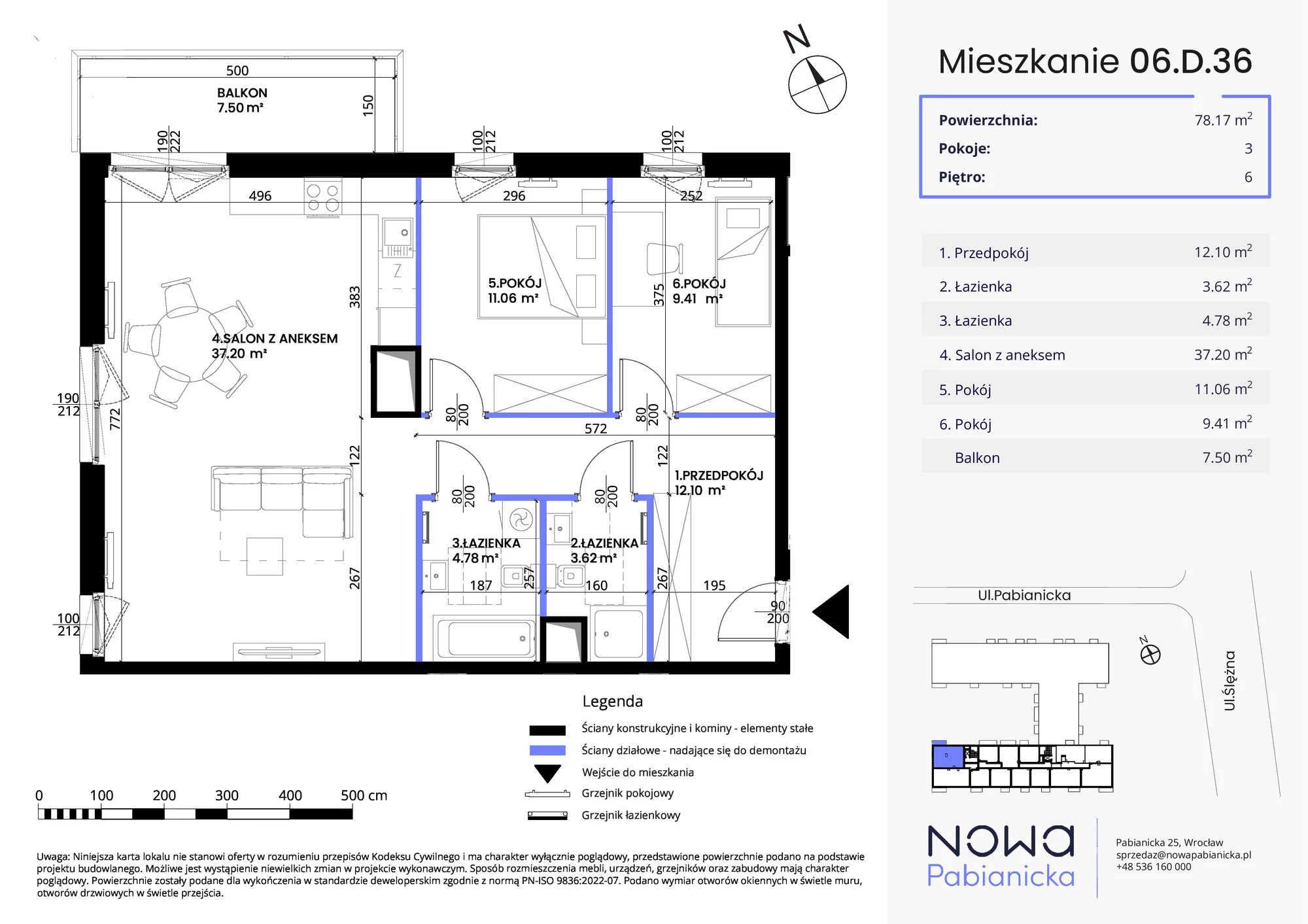 Mieszkanie 78,17 m², piętro 6, oferta nr 06.D.36, Nowa Pabianicka, Wrocław, Krzyki-Partynice, Krzyki, ul. Pabianicka 25