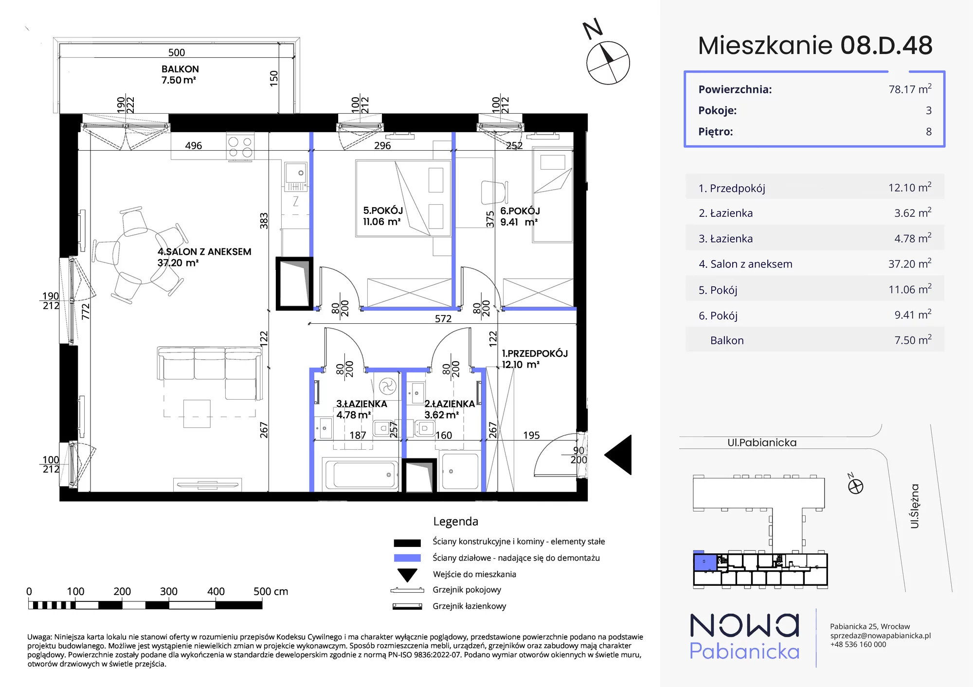 Mieszkanie 78,17 m², piętro 8, oferta nr 08.D.48, Nowa Pabianicka, Wrocław, Krzyki-Partynice, Krzyki, ul. Pabianicka 25