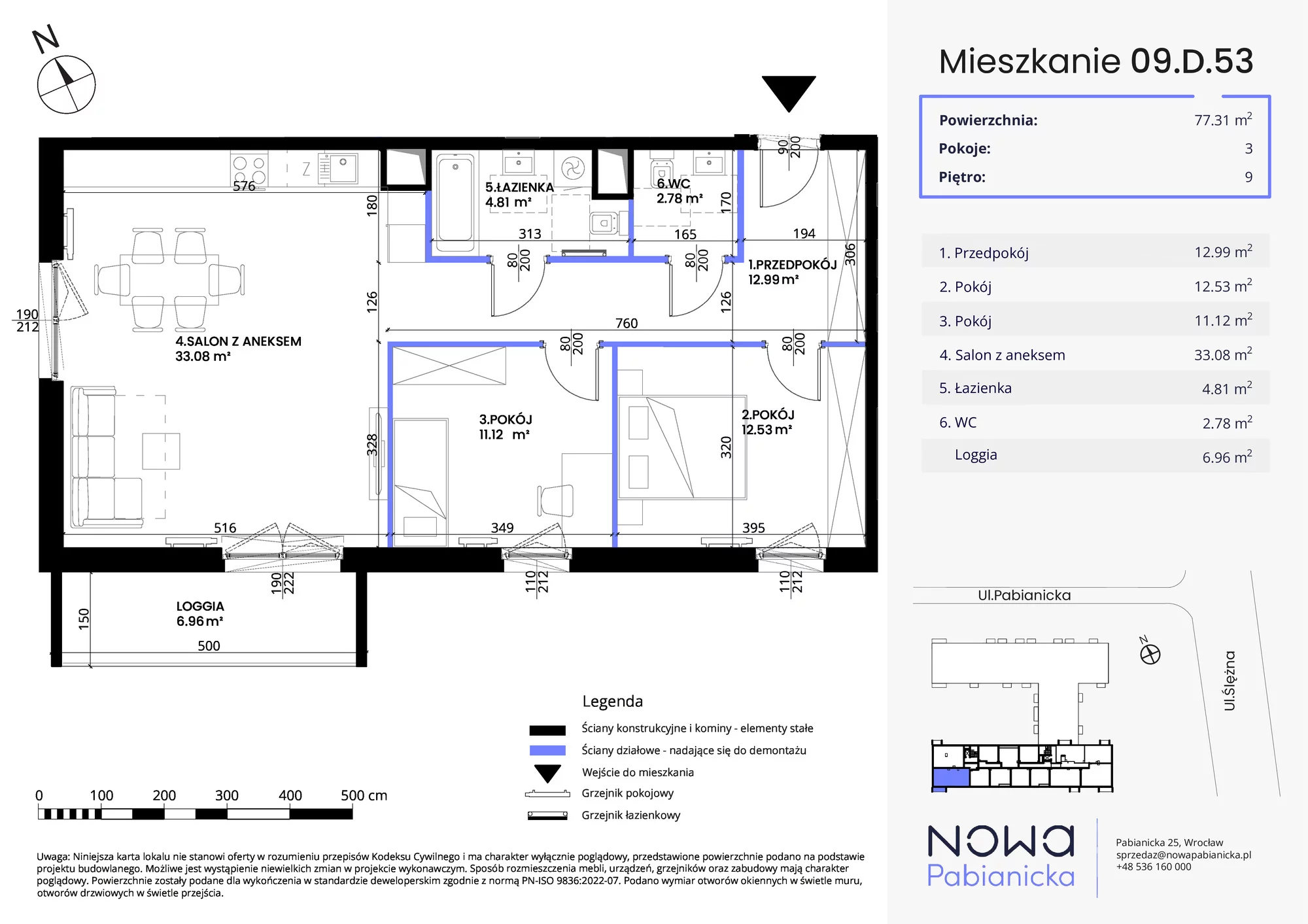 Mieszkanie 77,31 m², piętro 9, oferta nr 09.D.53, Nowa Pabianicka, Wrocław, Krzyki-Partynice, Krzyki, ul. Pabianicka 25