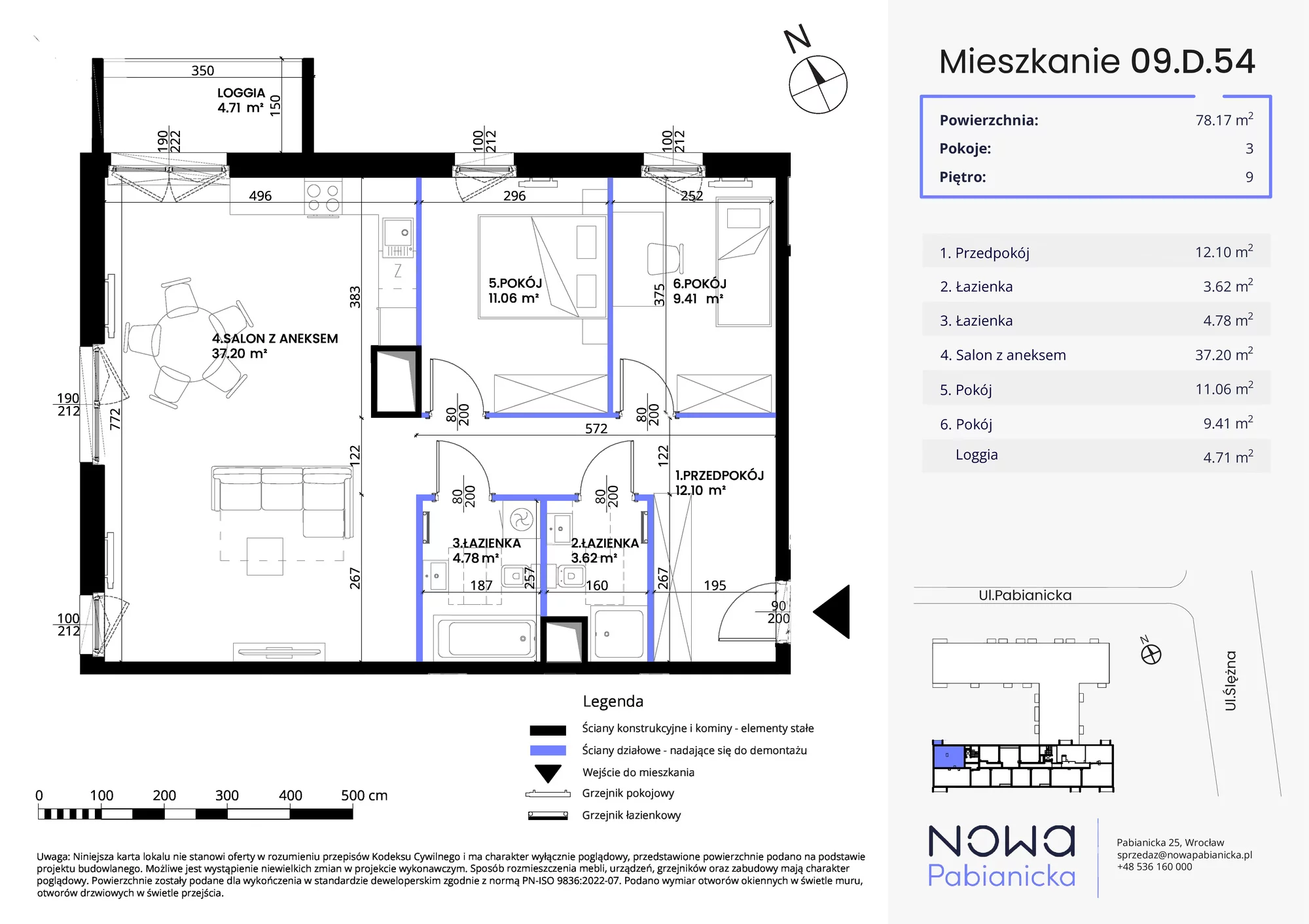 Mieszkanie 78,17 m², piętro 9, oferta nr 09.D.54, Nowa Pabianicka, Wrocław, Krzyki-Partynice, Krzyki, ul. Pabianicka 25