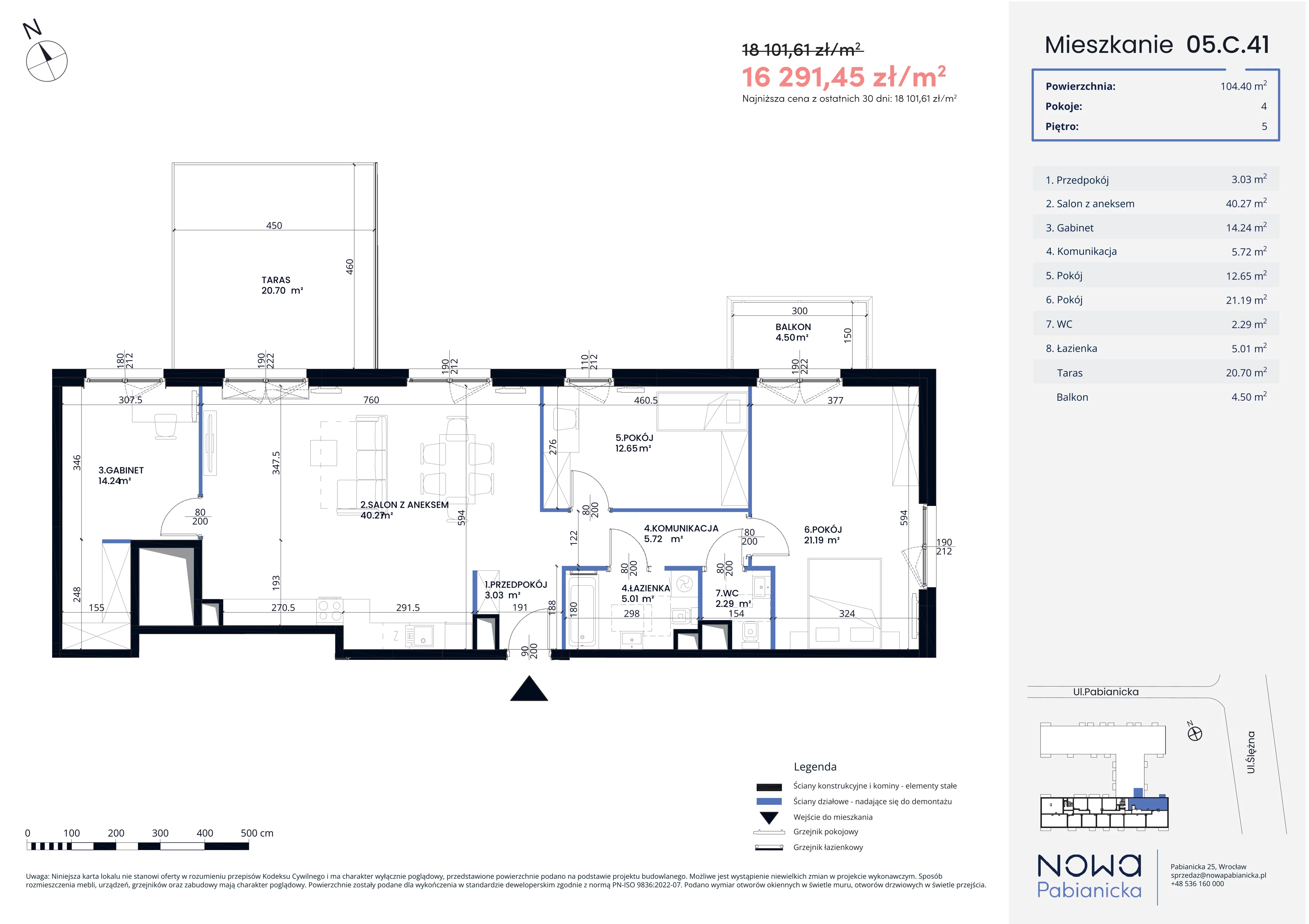 Mieszkanie 104,40 m², piętro 5, oferta nr 05.C.41, Nowa Pabianicka, Wrocław, Krzyki-Partynice, Krzyki, ul. Pabianicka 25