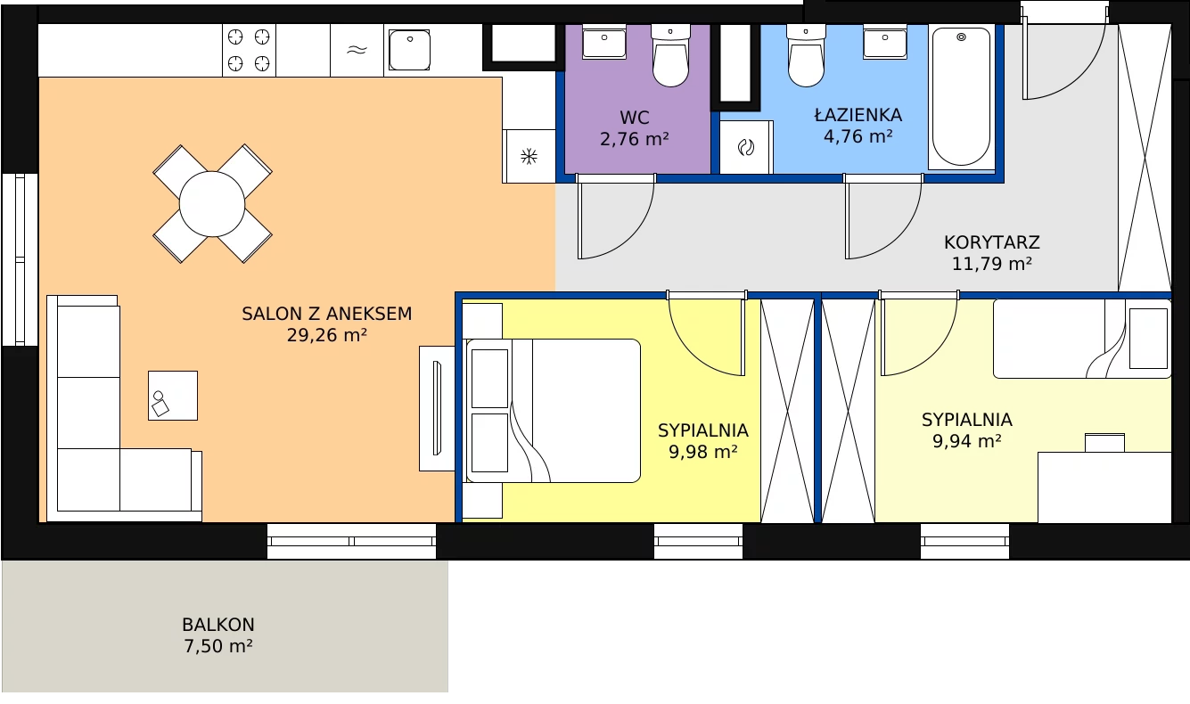 Zalety mieszkania 68.49 m², 01.A.03