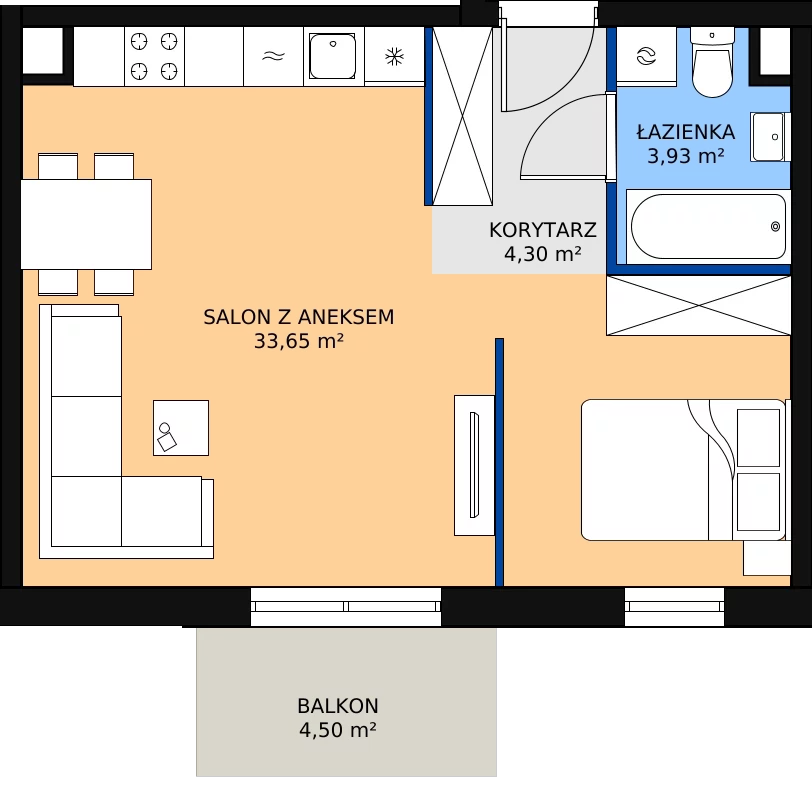 Zalety mieszkania 41.88 m², 01.B.02