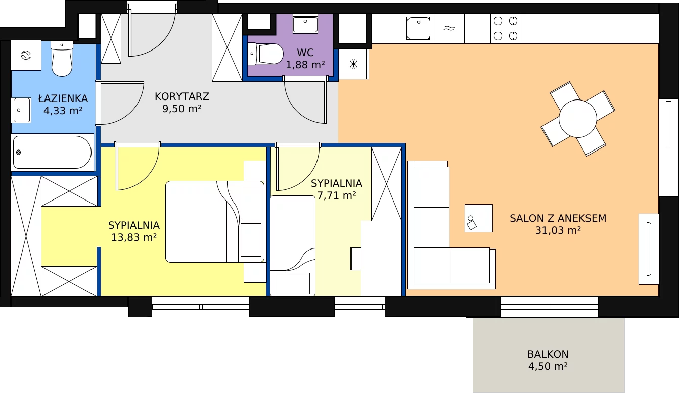 Zalety mieszkania 68.28 m², 01.B.09