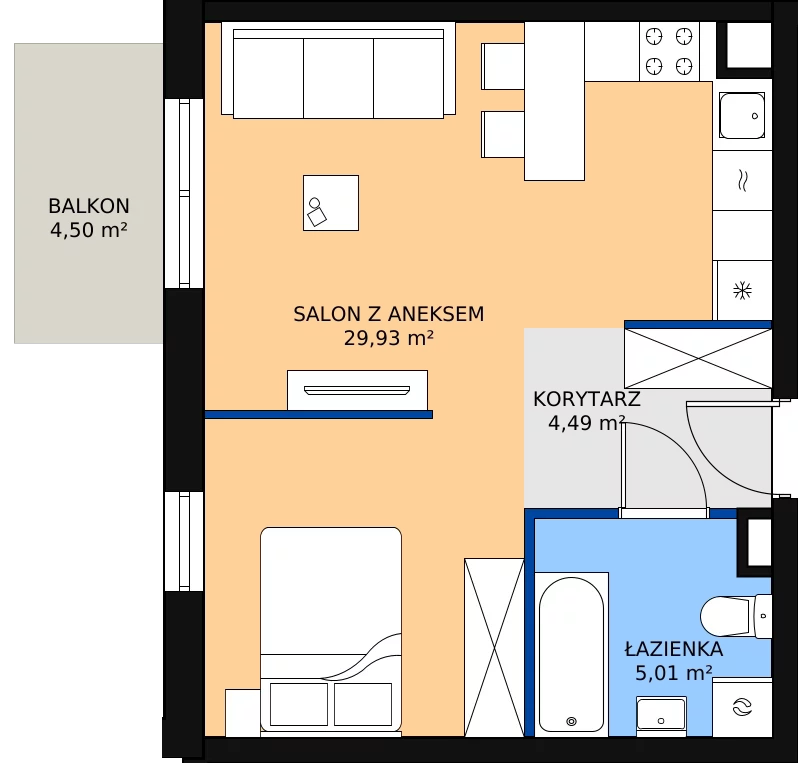Zalety mieszkania 39.43 m², 01.C.01
