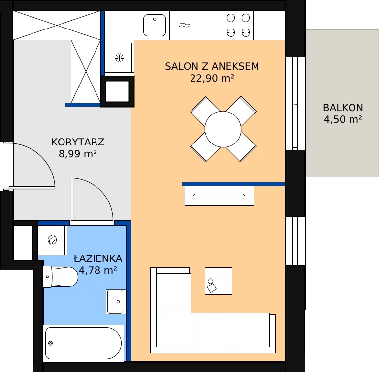 Zalety mieszkania 36.67 m², 01.C.03