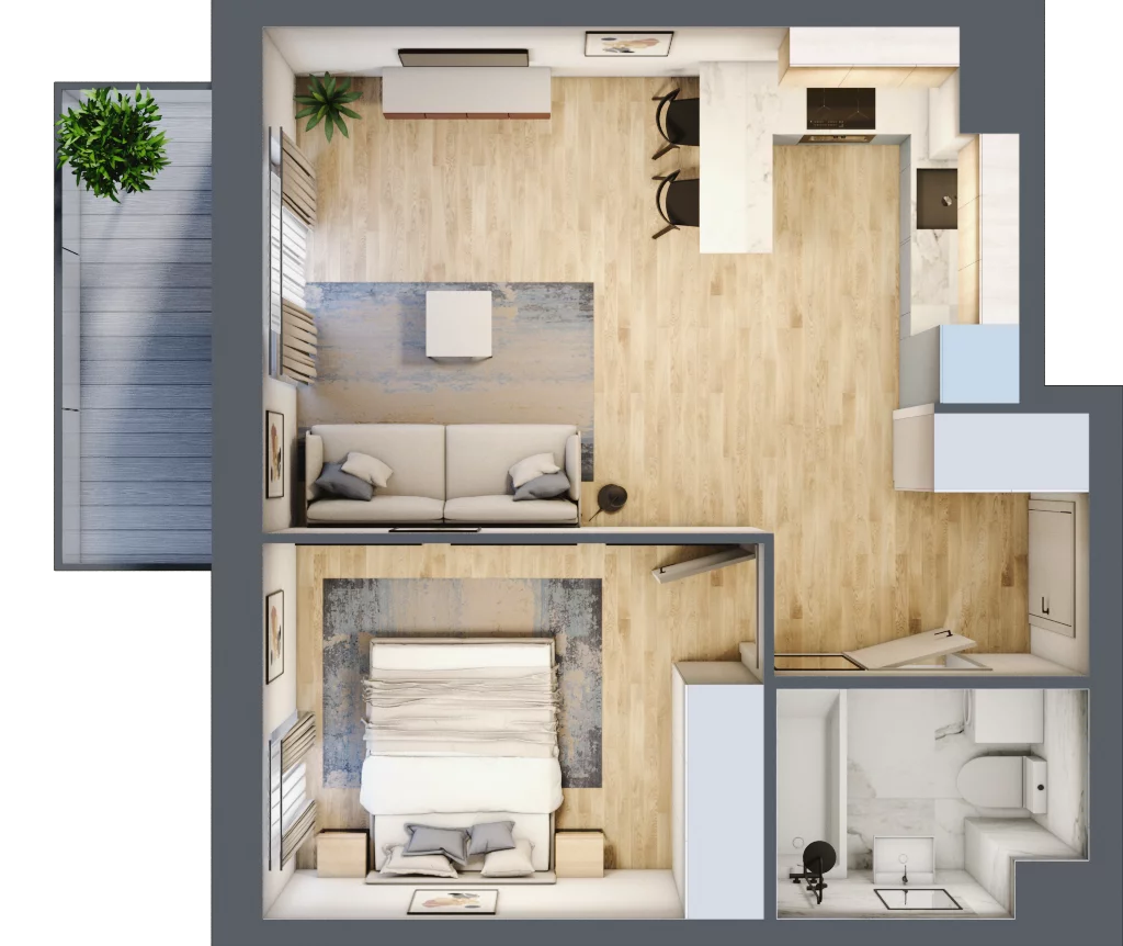 2 pokoje, mieszkanie 39,90 m², piętro 1, oferta nr 01.D.04, Nowa Pabianicka, Wrocław, Krzyki-Partynice, Krzyki, ul. Pabianicka 25