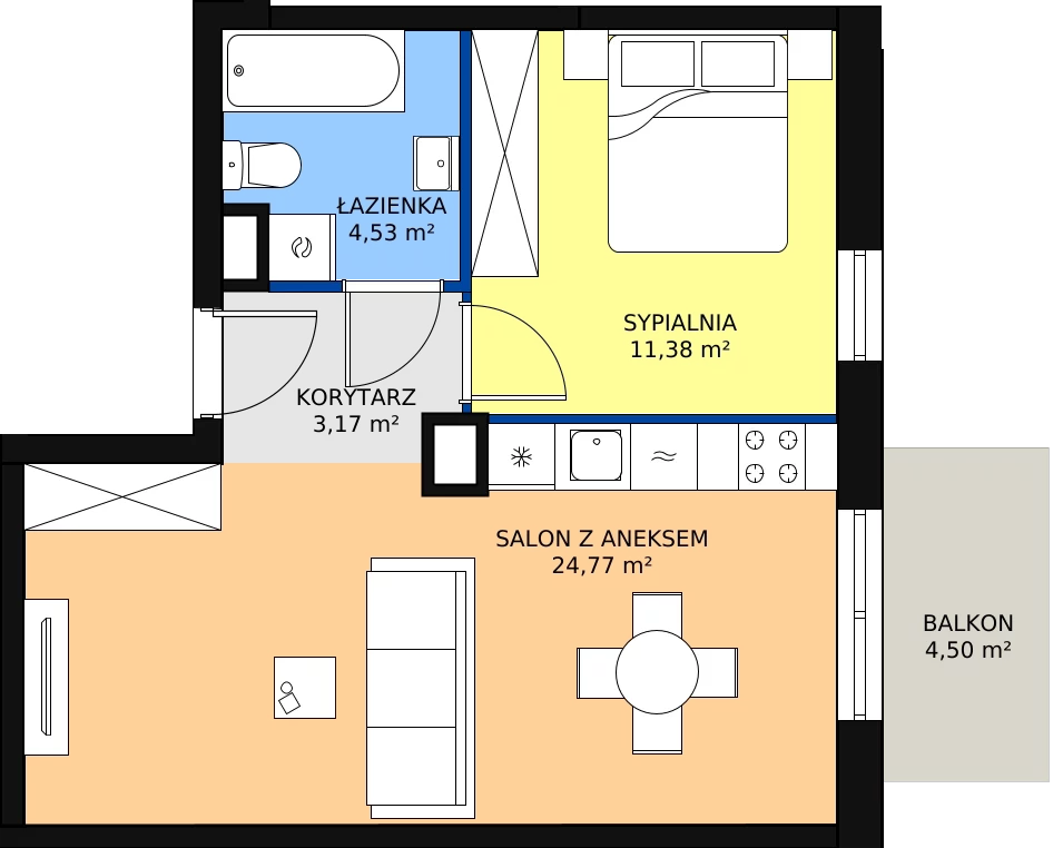 Zalety mieszkania 43.85 m², 03.B.32