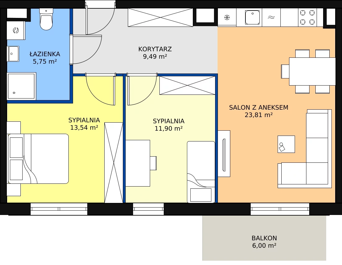 Zalety mieszkania 64.49 m², 03.C.27