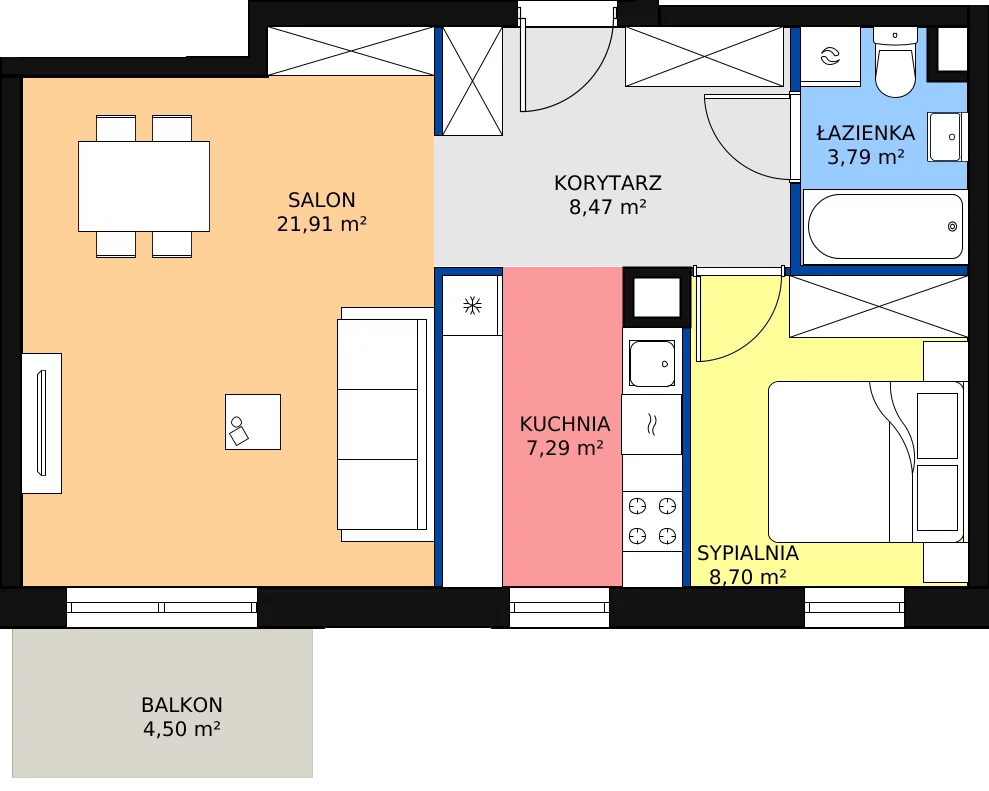 Zalety mieszkania 50.17 m², 04.A.14