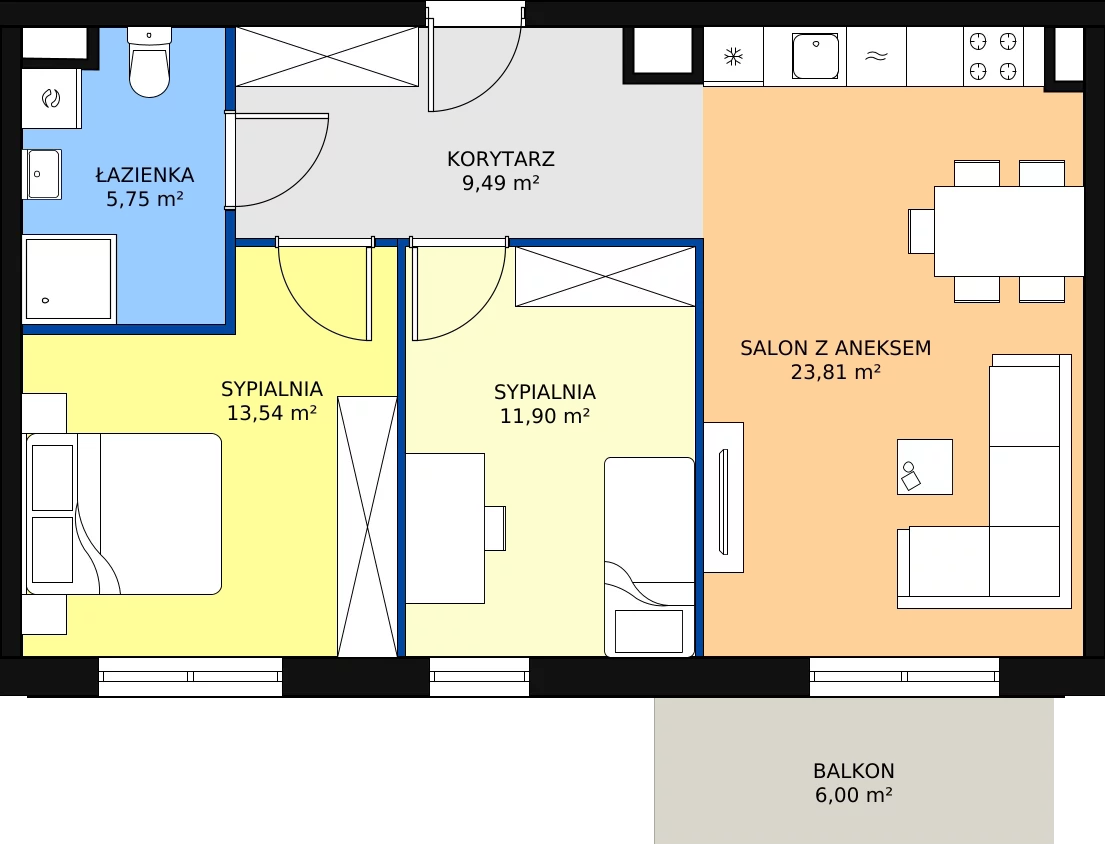 Zalety mieszkania 64.49 m², 07.C.57