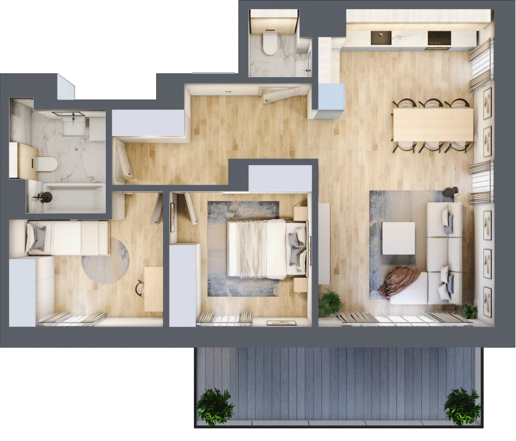 3 pokoje, mieszkanie 65,11 m², piętro 1, oferta nr A3.M7, Apartamenty przy Parku Szczytnickim, Wrocław, Zacisze-Zalesie-Szczytniki, Śródmieście, al. Ludomira Różyckiego 1C