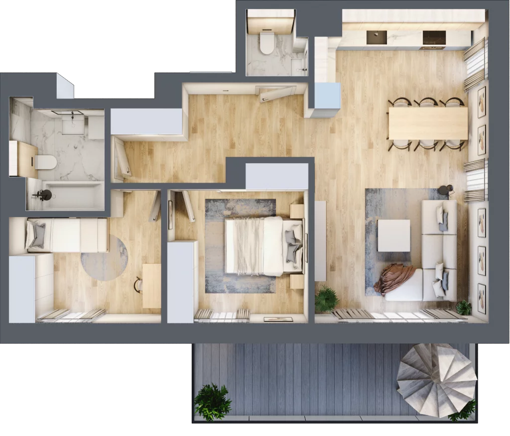 3 pokoje, mieszkanie 65,06 m², piętro 3, oferta nr A3.M15, Apartamenty przy Parku Szczytnickim, Wrocław, Zacisze-Zalesie-Szczytniki, Śródmieście, al. Ludomira Różyckiego 1C