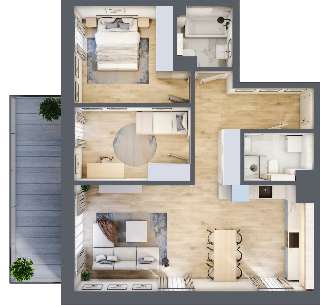 3 pokoje, mieszkanie 71,73 m², piętro 1, oferta nr C2.M6, Apartamenty przy Parku Szczytnickim, Wrocław, Zacisze-Zalesie-Szczytniki, Śródmieście, al. Ludomira Różyckiego 1C