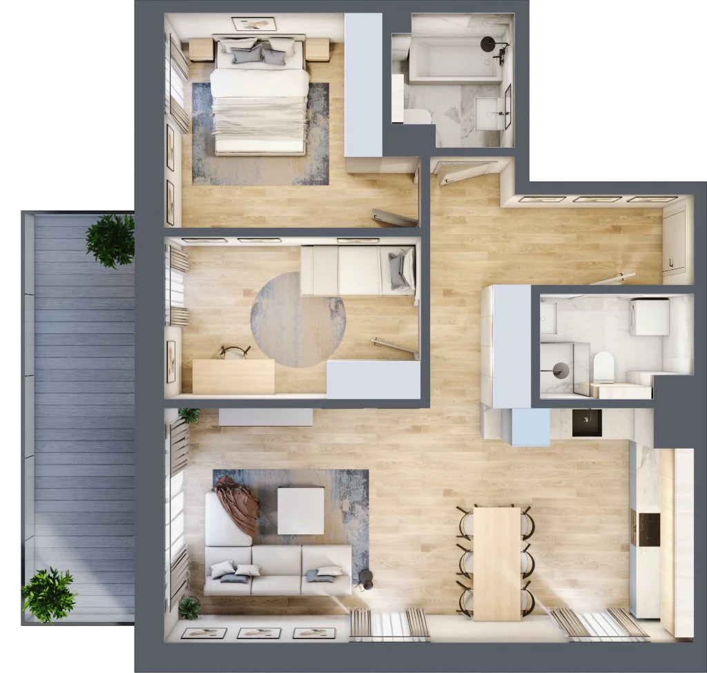 3 pokoje, mieszkanie 71,73 m², piętro 1, oferta nr D2.M6, Apartamenty przy Parku Szczytnickim, Wrocław, Zacisze-Zalesie-Szczytniki, Śródmieście, al. Ludomira Różyckiego 1C