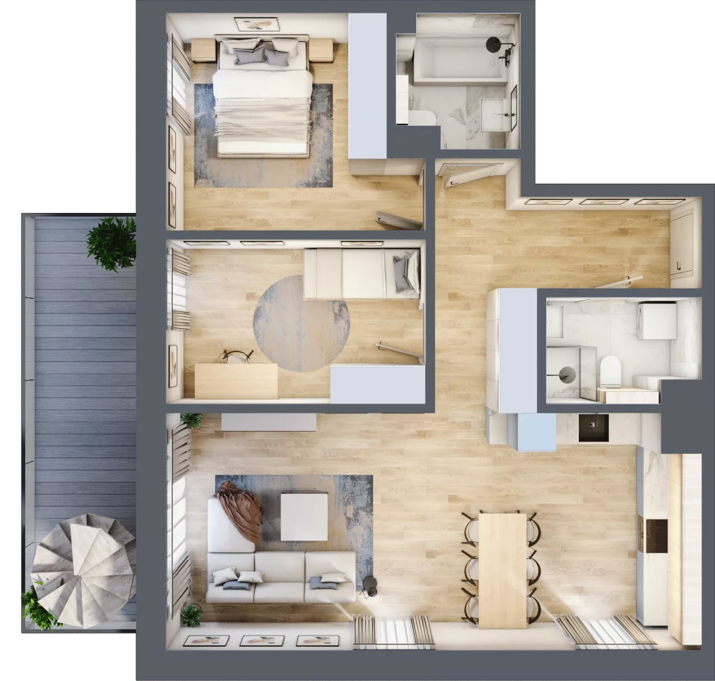 3 pokoje, apartament 71,61 m², piętro 3, oferta nr D2.M12, Apartamenty przy Parku Szczytnickim, Wrocław, Zacisze-Zalesie-Szczytniki, Śródmieście, al. Ludomira Różyckiego 1C