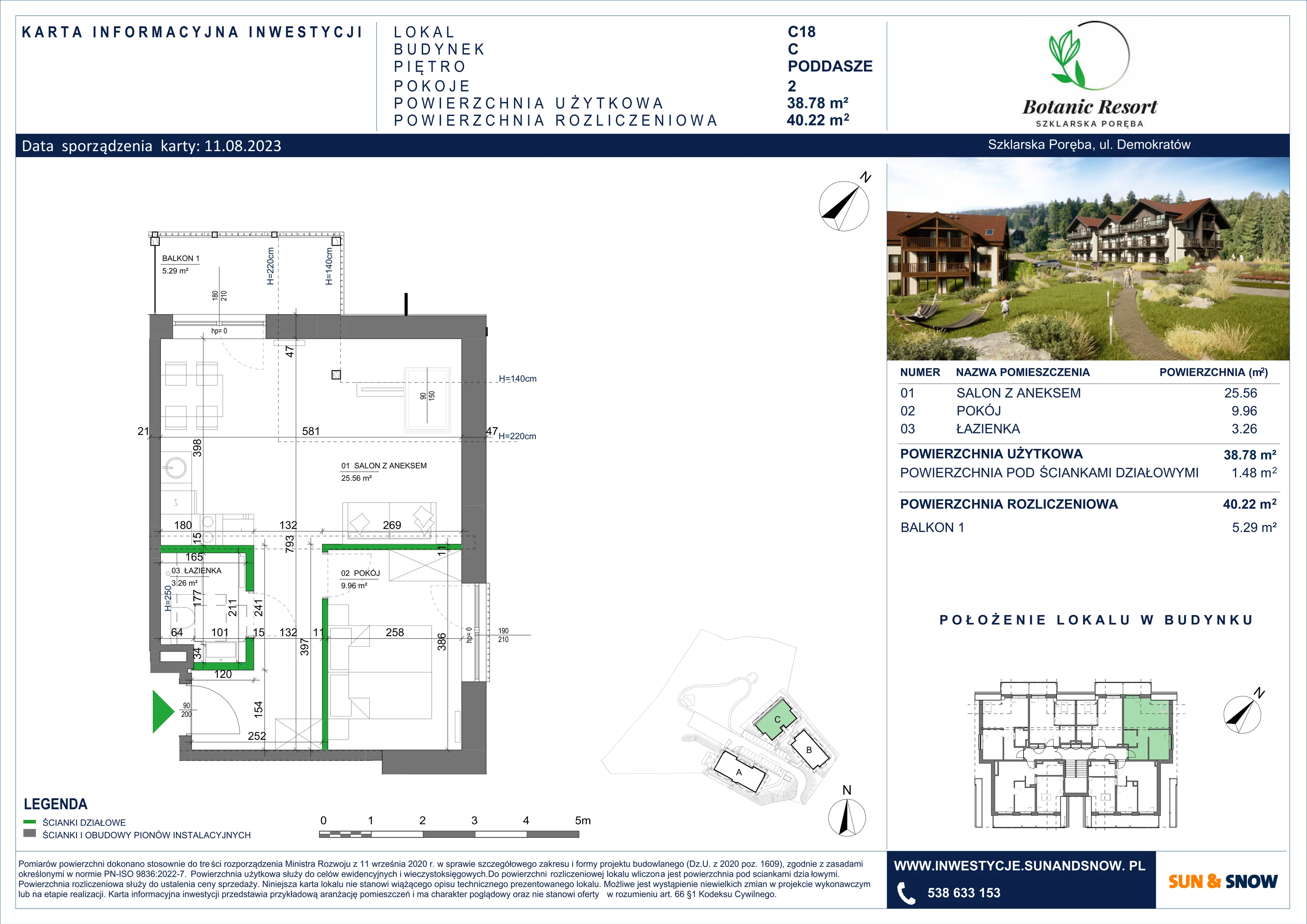 Apartament 40,22 m², piętro 2, oferta nr C/18, Botanic Resort, Szklarska Poręba, ul. Demokratów