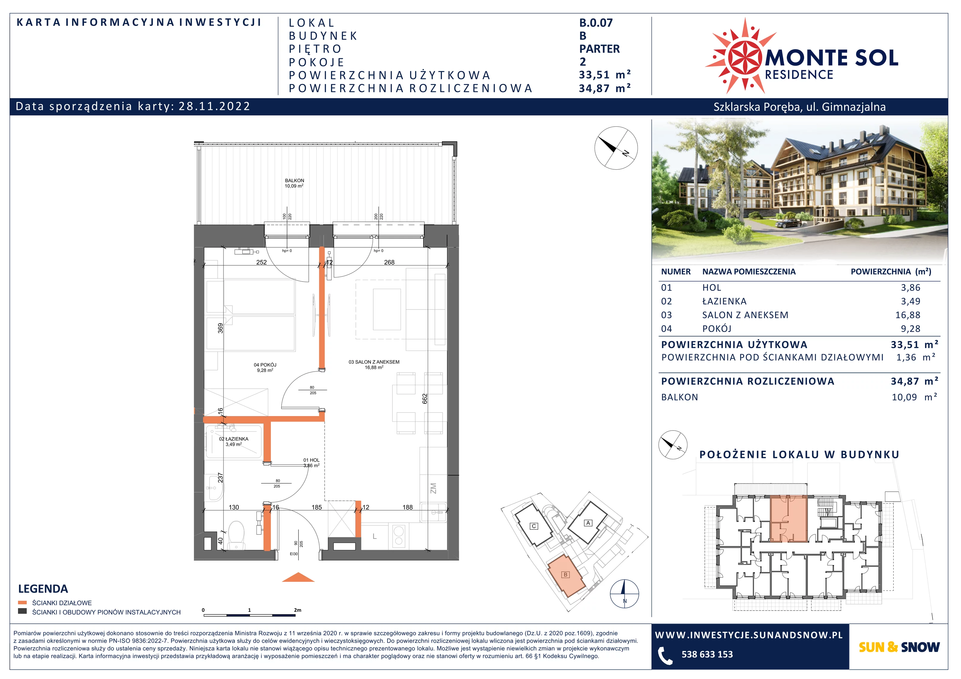 Apartament 34,87 m², parter, oferta nr B.0.07, Monte Sol Residence, Szklarska Poręba, ul. Gimnazjalna 4