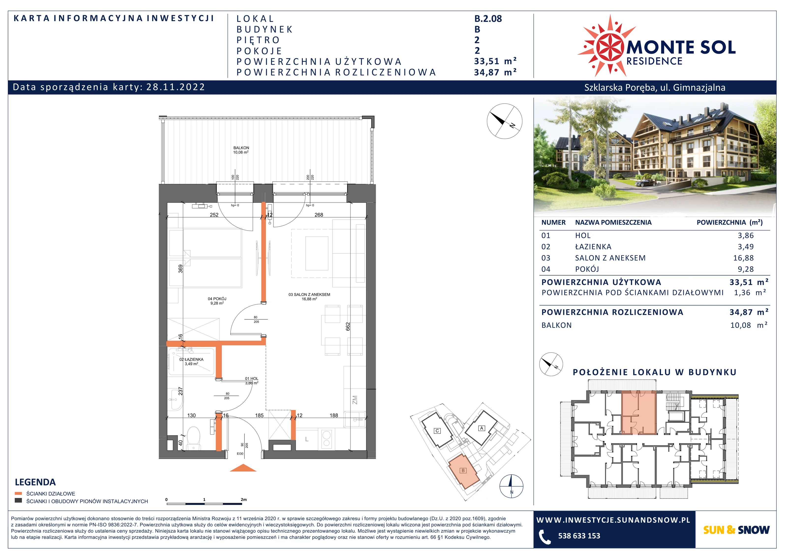 Apartament 34,87 m², piętro 2, oferta nr B.2.08, Monte Sol Residence, Szklarska Poręba, ul. Gimnazjalna 4