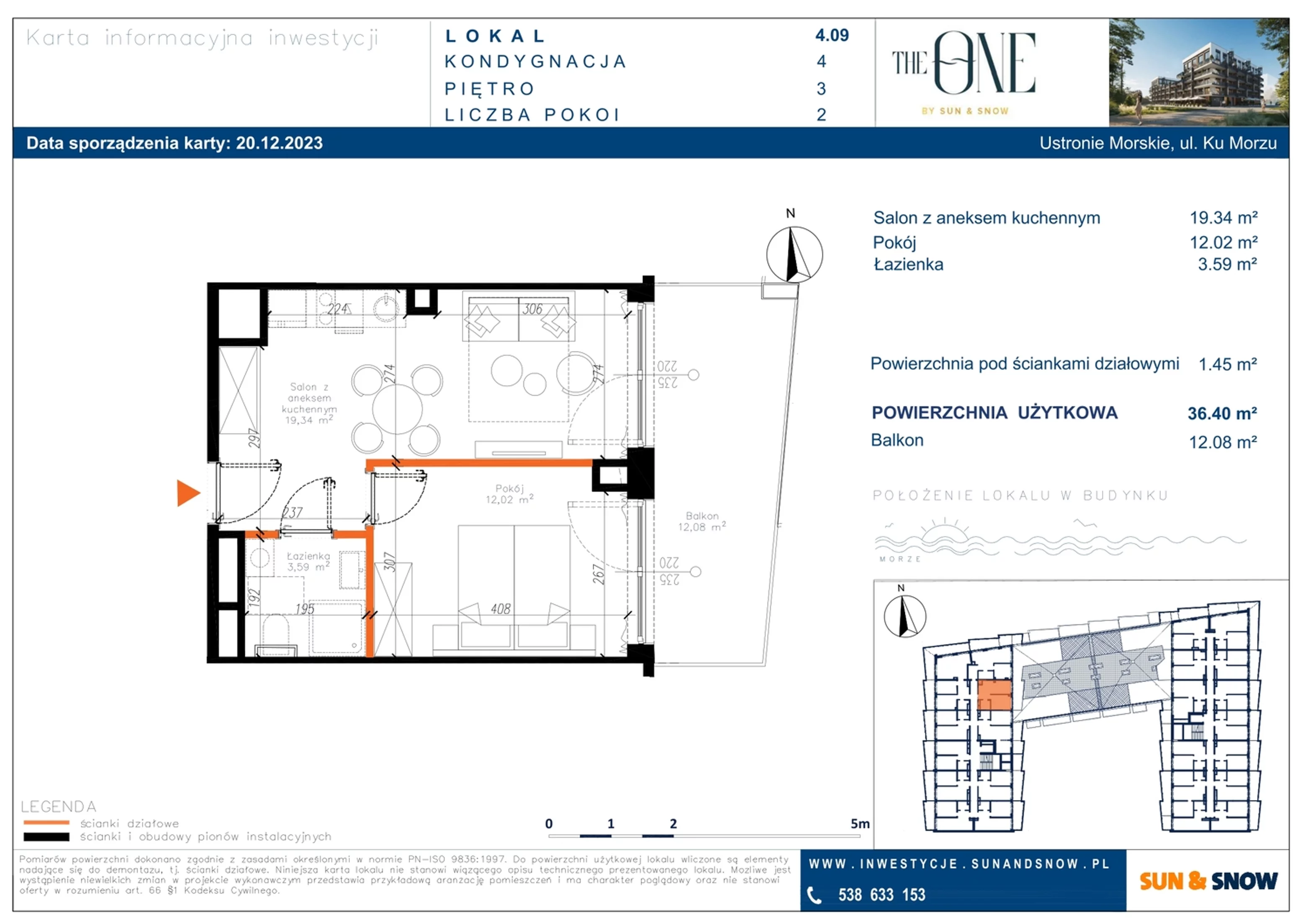 Apartament 36,40 m², piętro 3, oferta nr M/4/09, The One, Ustronie Morskie, ul. Ku Morzu 4