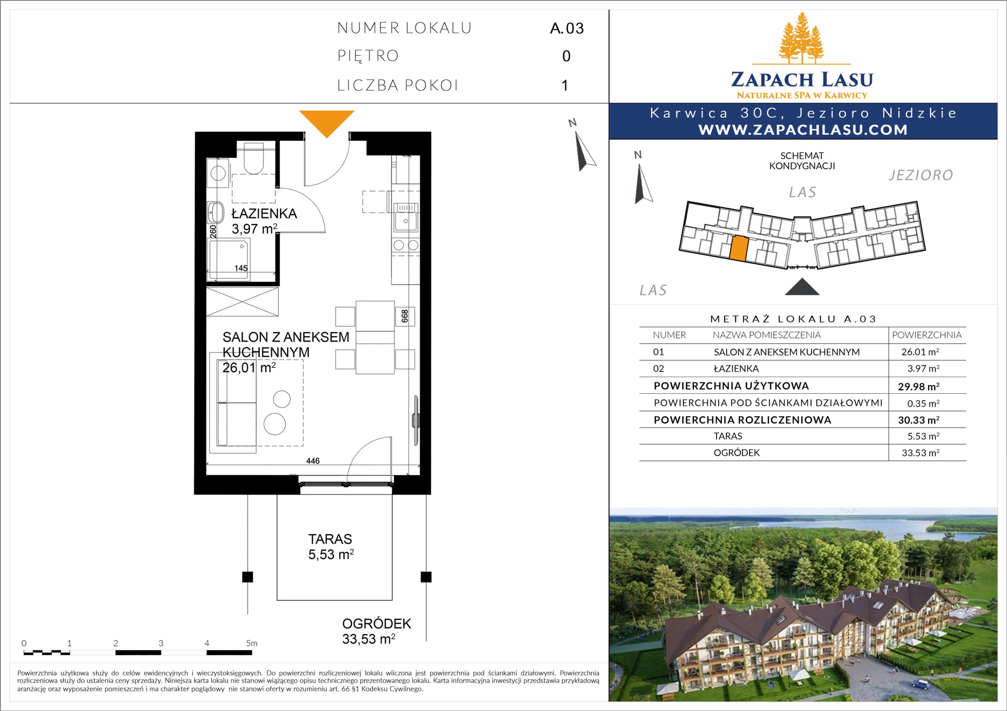 Apartament 30,33 m², parter, oferta nr A/03, Zapach Lasu, Karwica