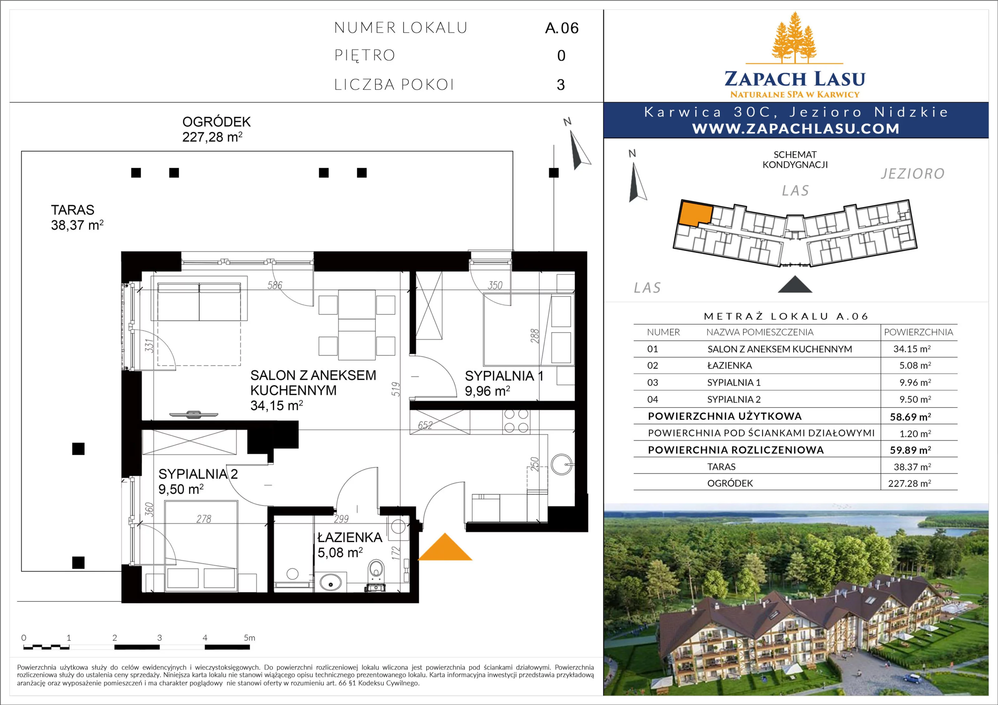 Apartament 59,89 m², parter, oferta nr A/06, Zapach Lasu, Karwica