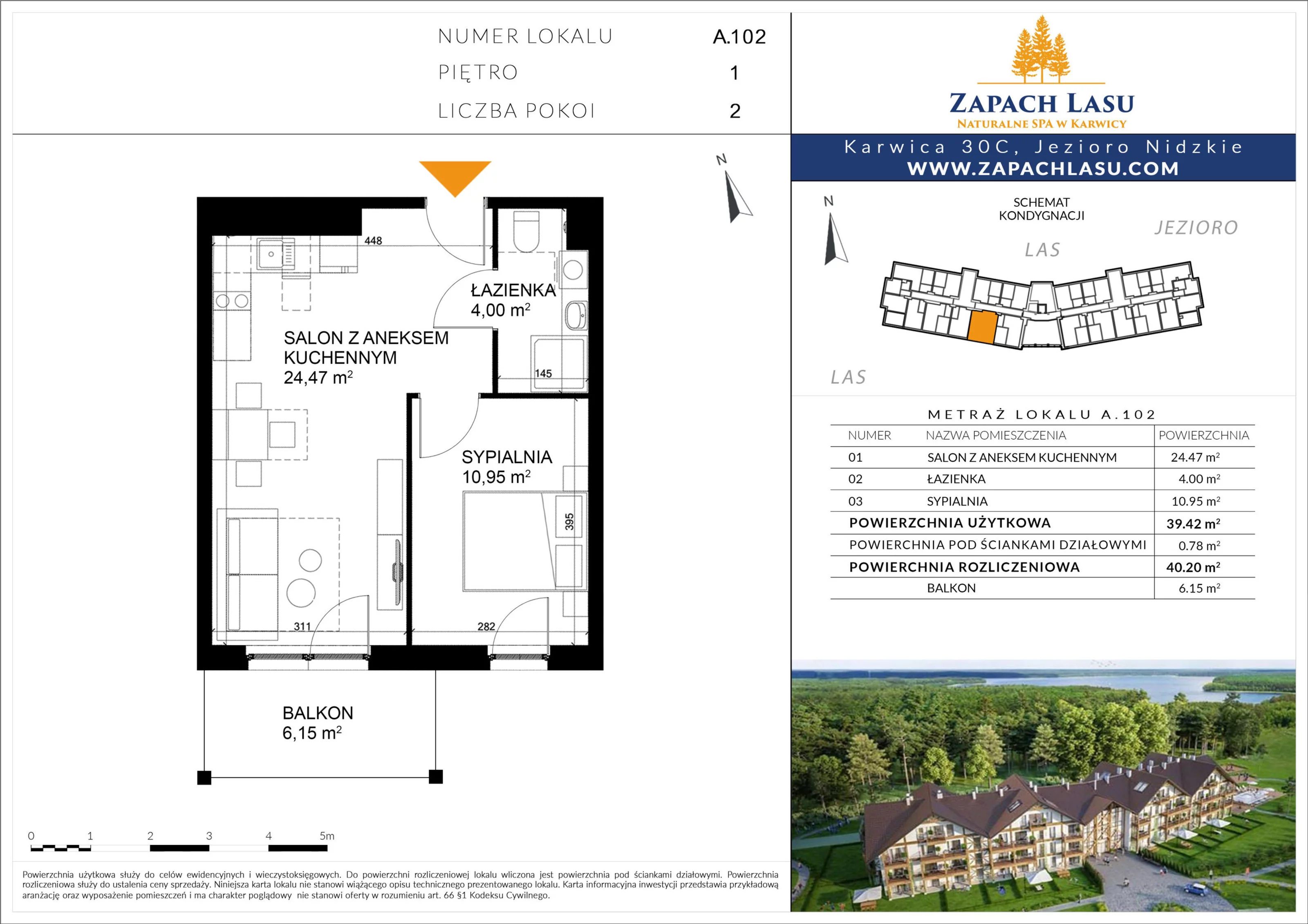 Apartament 40,20 m², piętro 1, oferta nr A/102, Zapach Lasu, Karwica